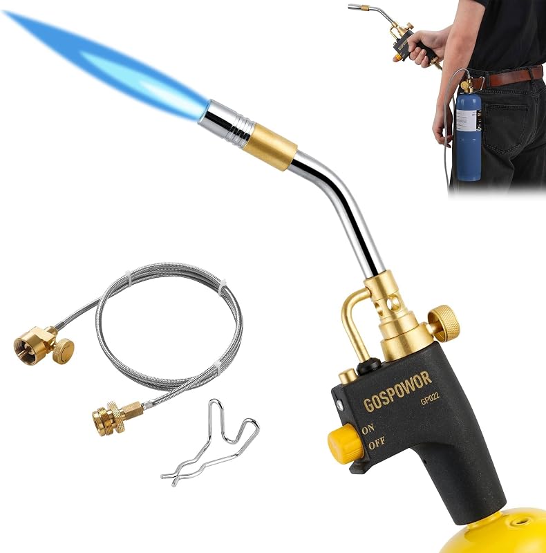 High Intensity Propane Torch Head with Hose & Cylinder Clip, Gas Torch Head Fuel by Propane,MAPP, Blow Torch Welding Torch, Trigger Start torch lighter(Fuel Not Included)