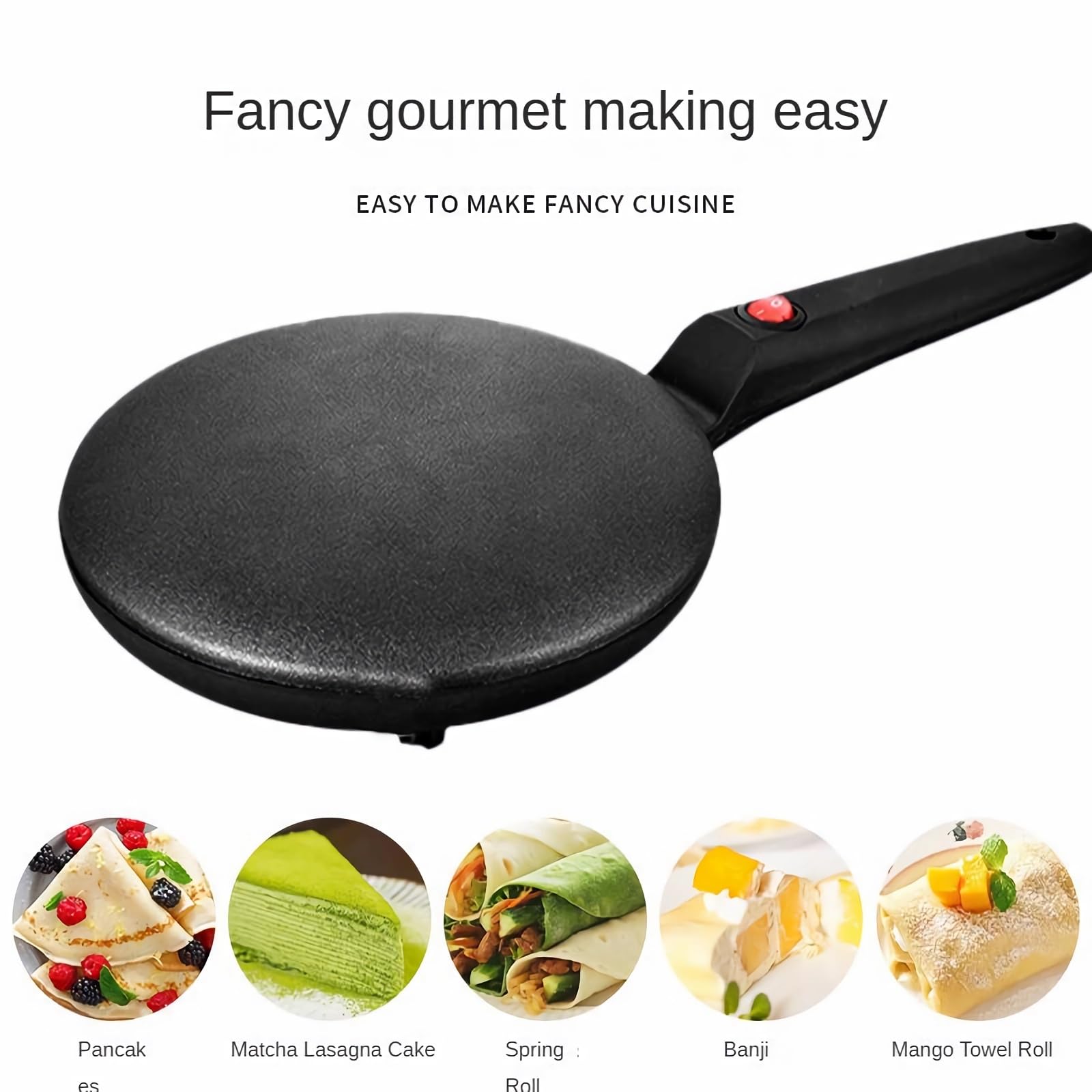 Máquina para Hacer Crepes Eléctrica de 800 W, Plancha para Panqueques Redonda de Plástico Máquina para Hacer Tortillas Eléctrica Portátil Multifuncional para Cocina Casera