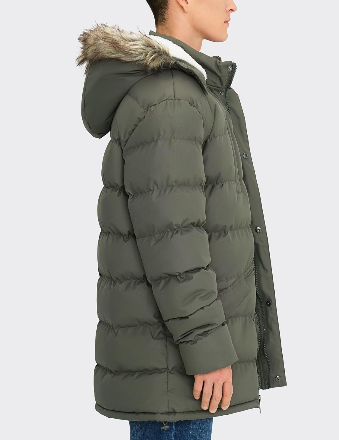 Men's Long Winter Coats Warm Water Resistant Puffy Hooded Windbreaker Insulated Thicken Jackets with Hood Army Green Small - Image 4