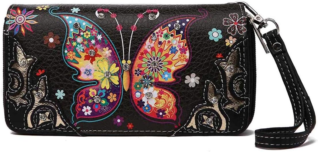 Colorful Butterfly Spring Western Style Fashion Purse Women Wristlets Wallet (Turquoise)