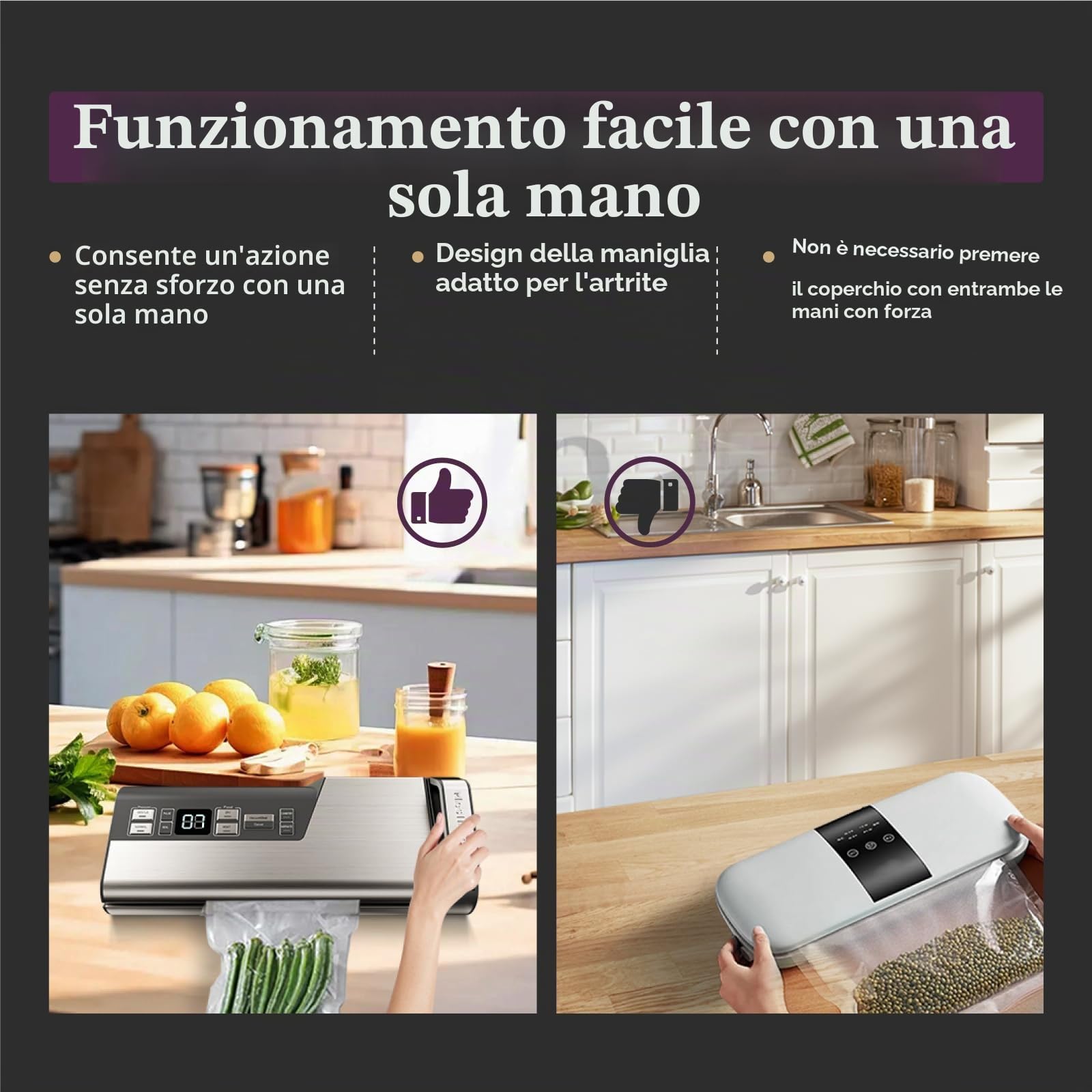Mesliese Macchina per sottovuoto, 95kPa, 140W, con una sola mano, doppia striscia di tenuta con taglierina integrata e display conto alla rovescia, 2 rotoli di sacchetti