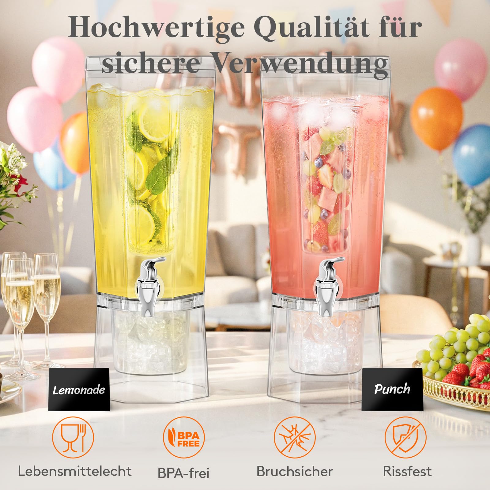 Lifewit 2 x6L Getränkespender mit Zapfhahn Eiszylinder Schilder, Kunststoff | Beverage Dispenser für Cocktails Saft Wasser Tee Getränke, Limonadenspender mit Kühlung für Partys Hochzeit Buffet, 39x16cm