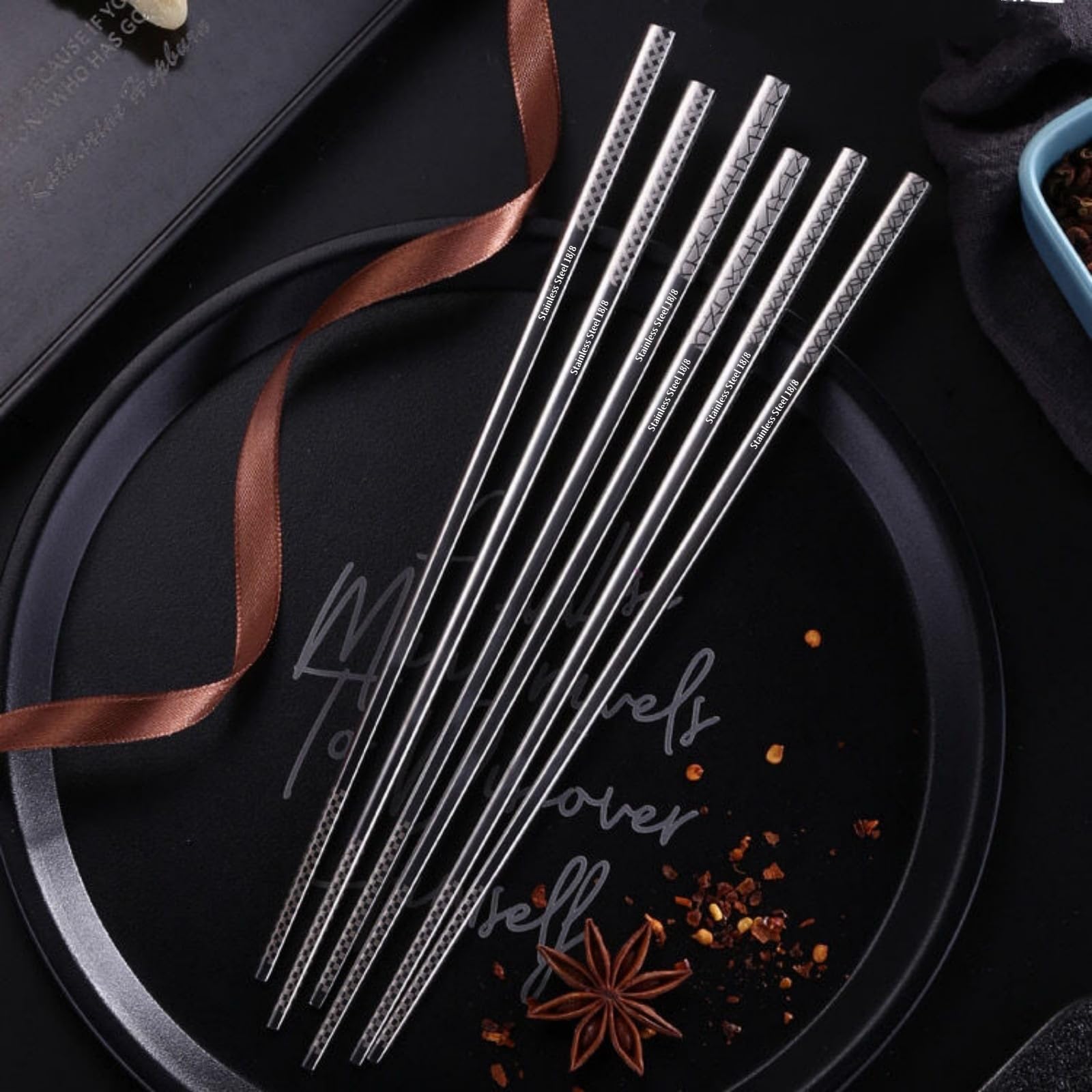 5 Pair Metal Chopsticks Reusable 18/8 Stainless Steel Chopsticks Set — Amazon image 9