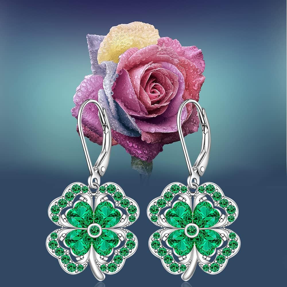 Shamrock Earrings St Patrick’s Day Earrings Four Leaf Clover for Women Sterling Silver Lucky Dangle Drop Green Clover Irish Celtic - Image 8