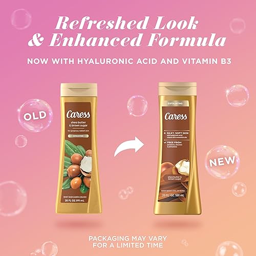 Miniatura 3 de Caress Gel de baño para mujer, manteca de karité y azúcar moreno, gel de ducha hidratante y exfoliante para una piel radiante hermosa, 20 onzas