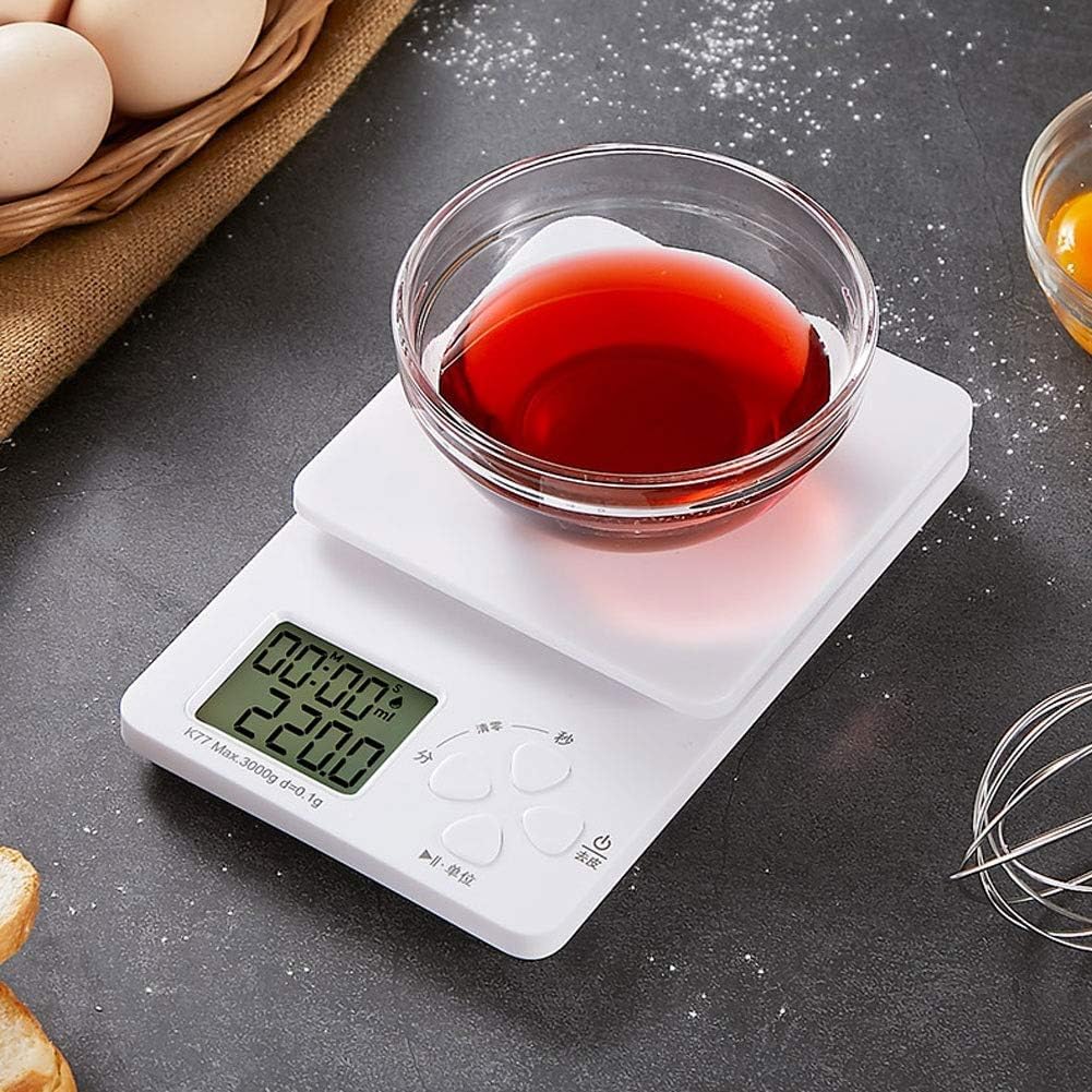 Digital Kitchen Scale Food Electronic 3kg/0.1g Precision Baking Gram Weighing with Timing and Alarm Clock