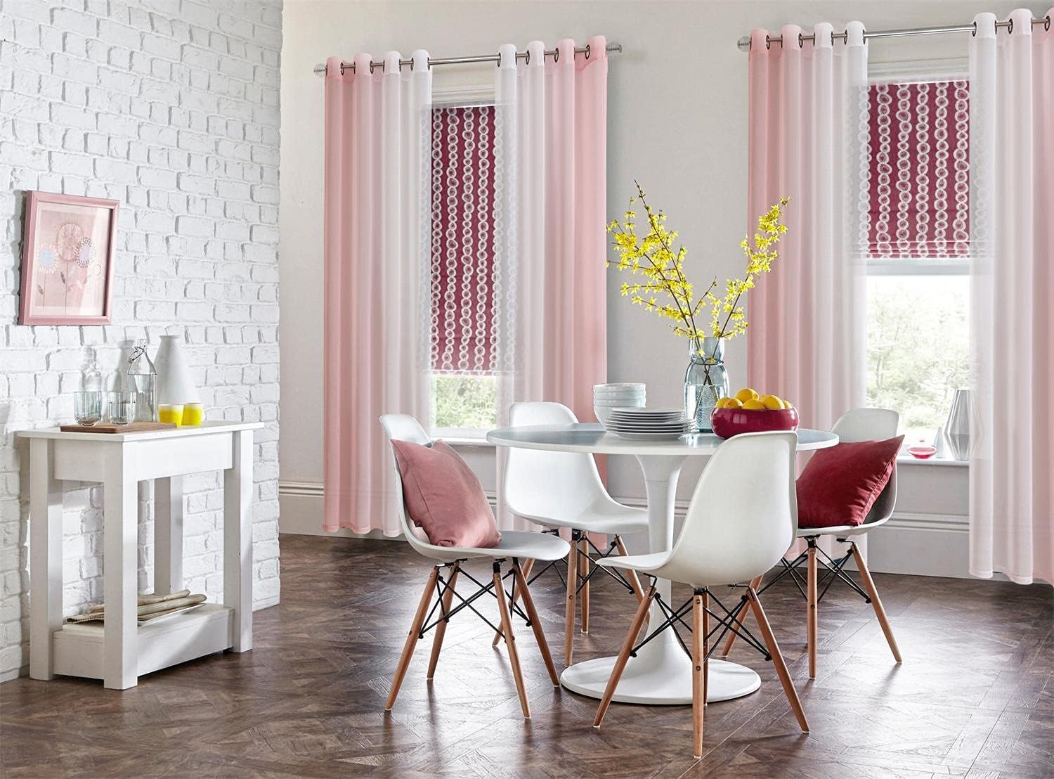 G2000 Sheer Pink and White Ombre Curtains - 84 Inch Long, Light Filtering, Grommet Curtains for Bedroom & Living Room Windows, 2 Panels Set