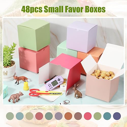 Miniatura 3 de Zhehao Paquete de 48 cajas de regalo de macarrón, cajas de regalo pequeñas de cartón con tapas a granel de 4 x 4 x 4 pulgadas, caja cuadrada de