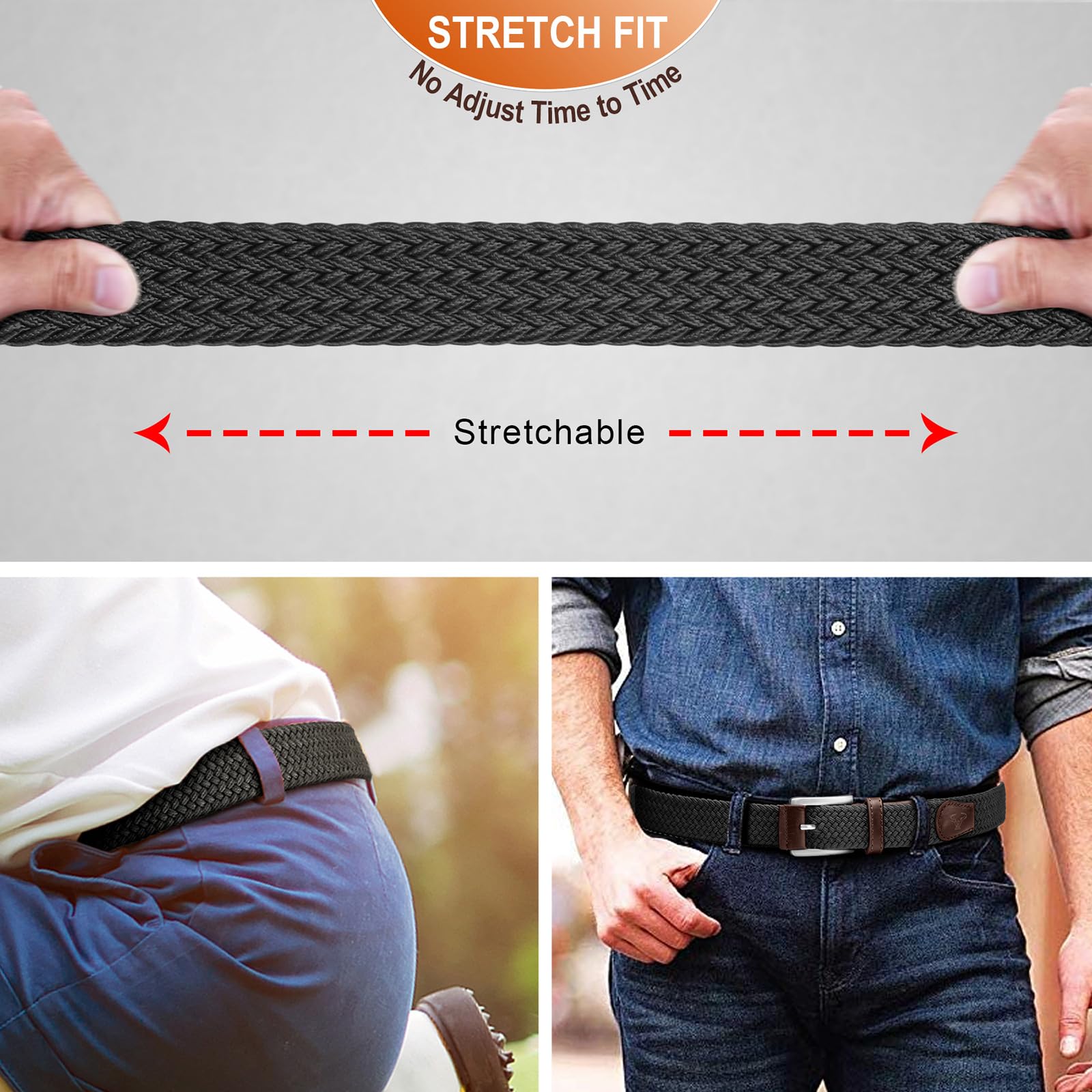 BULLIANT Cintura Uomo, Cinture Elastica Intrecciata con Fibbia in Lega di Zinco 35mm
