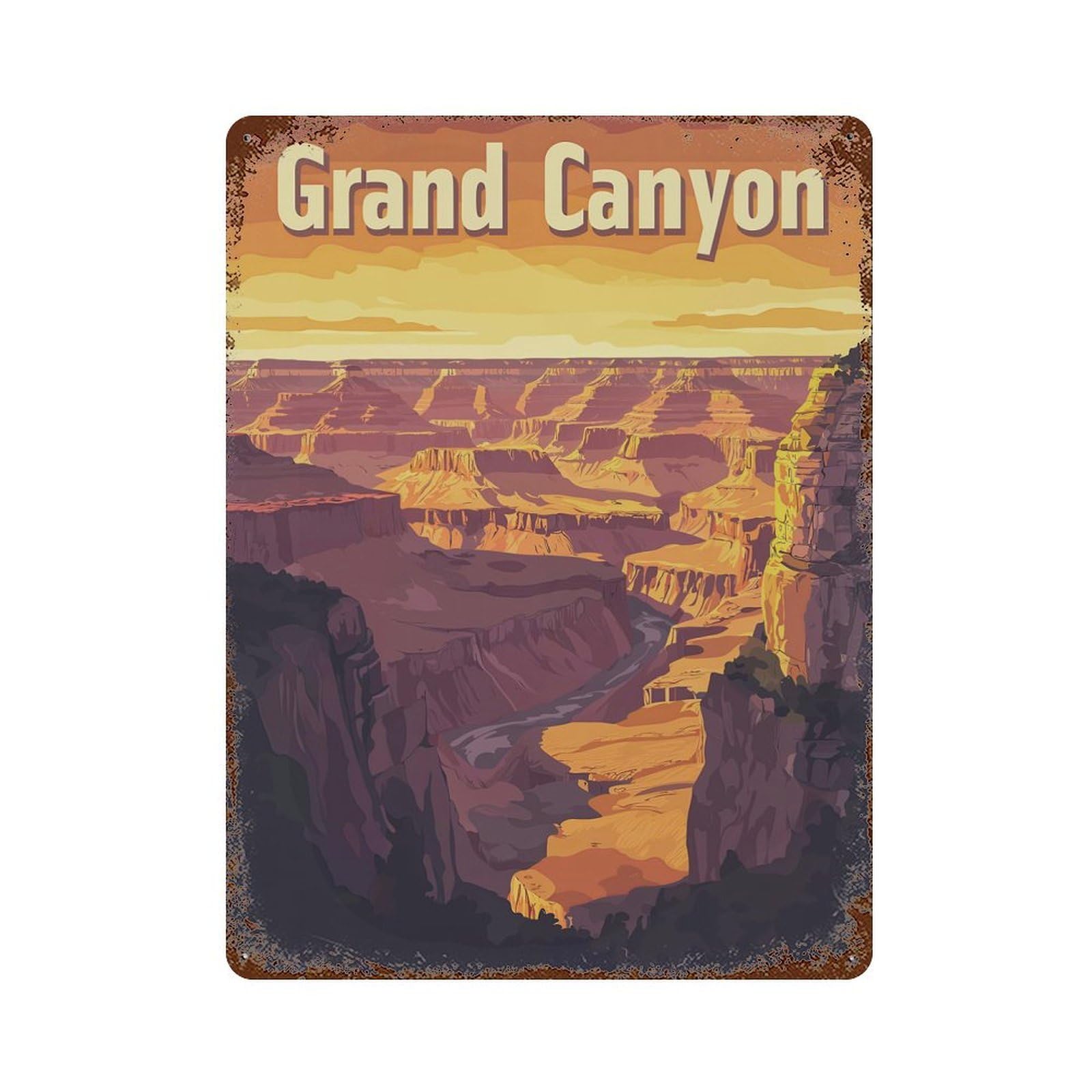 Weathered Tin Sign with Grand Canyon Sunset Design 15.7"x11.8", for Shed, Workshop And Garage Wall Decor, Decorative Metal Wall Art