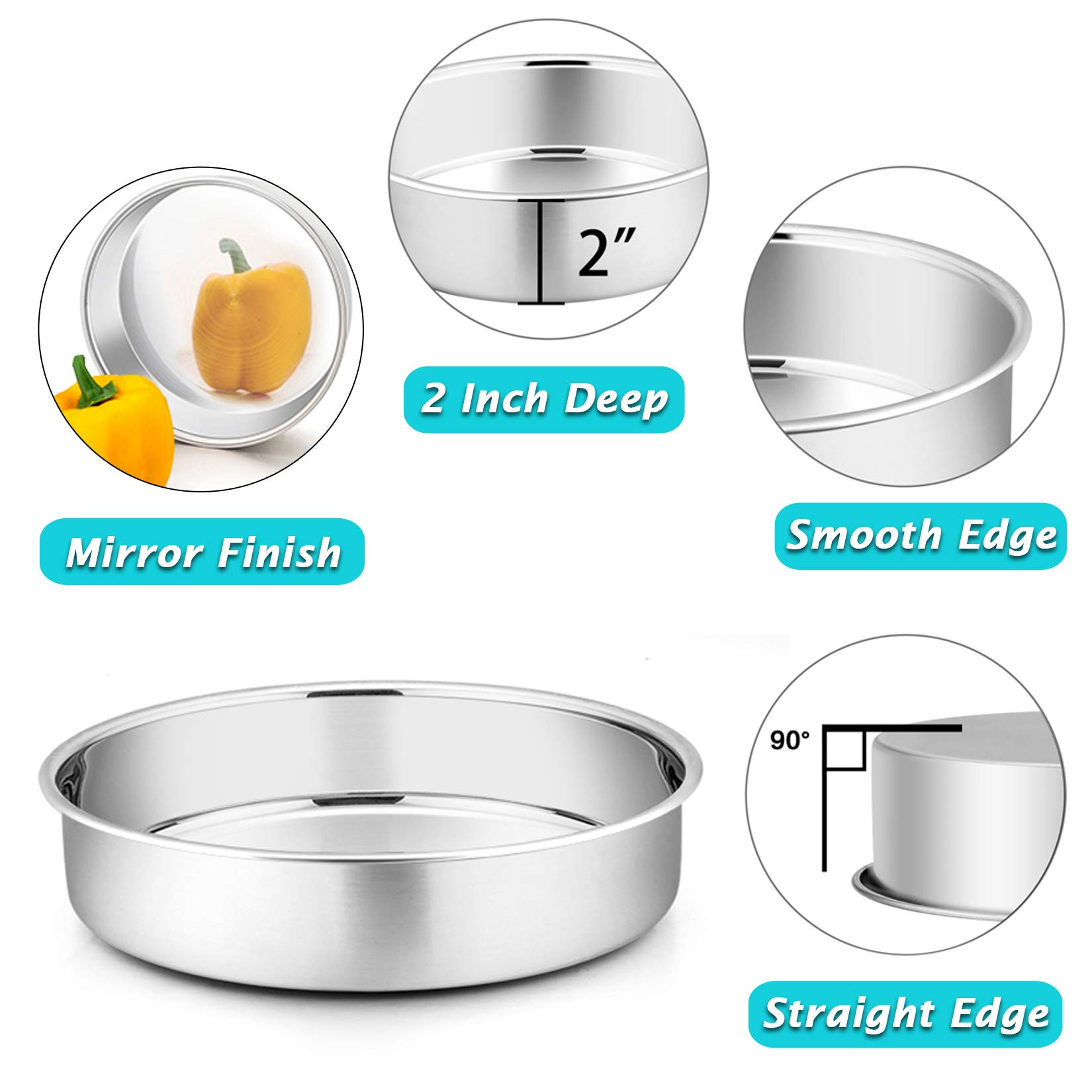 P & P Chef Lot de 2 Moules à Gâteau Moules à Pâtisserie Moule à Gateau Ronds en Acier Inoxydable Faciles à Démouler et à Nettoyer, Passent au Four et au Lave-Vaisselle, 23,4 x 5,1 cm