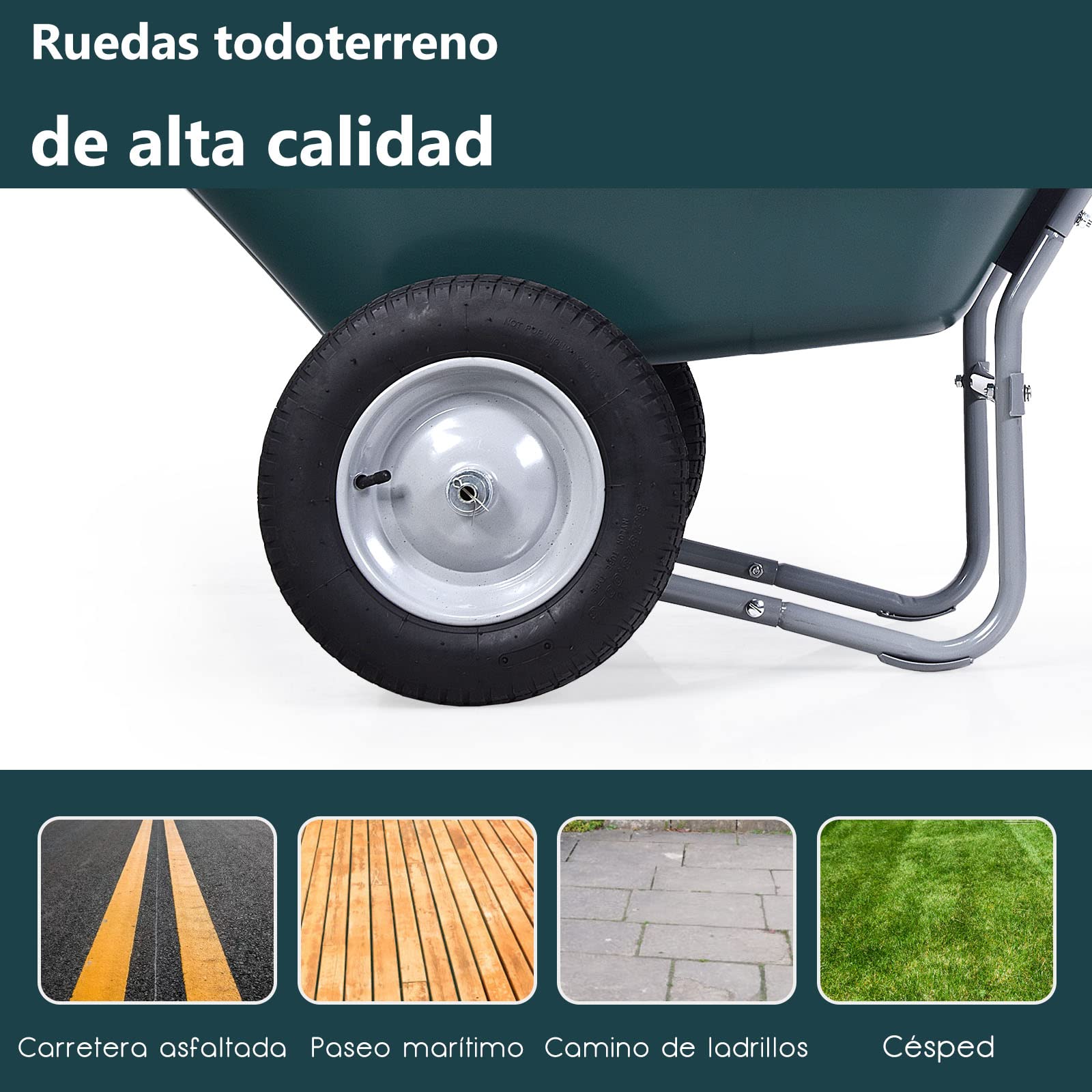 COSTWAY Carretilla con 2 Ruedas de Jardín, Carro Resistente con Estructura en Acero Robusto y Ruedas Neumáticas 35,5 cm, Gran Capacidad de Carga de 100 kg (Verde)