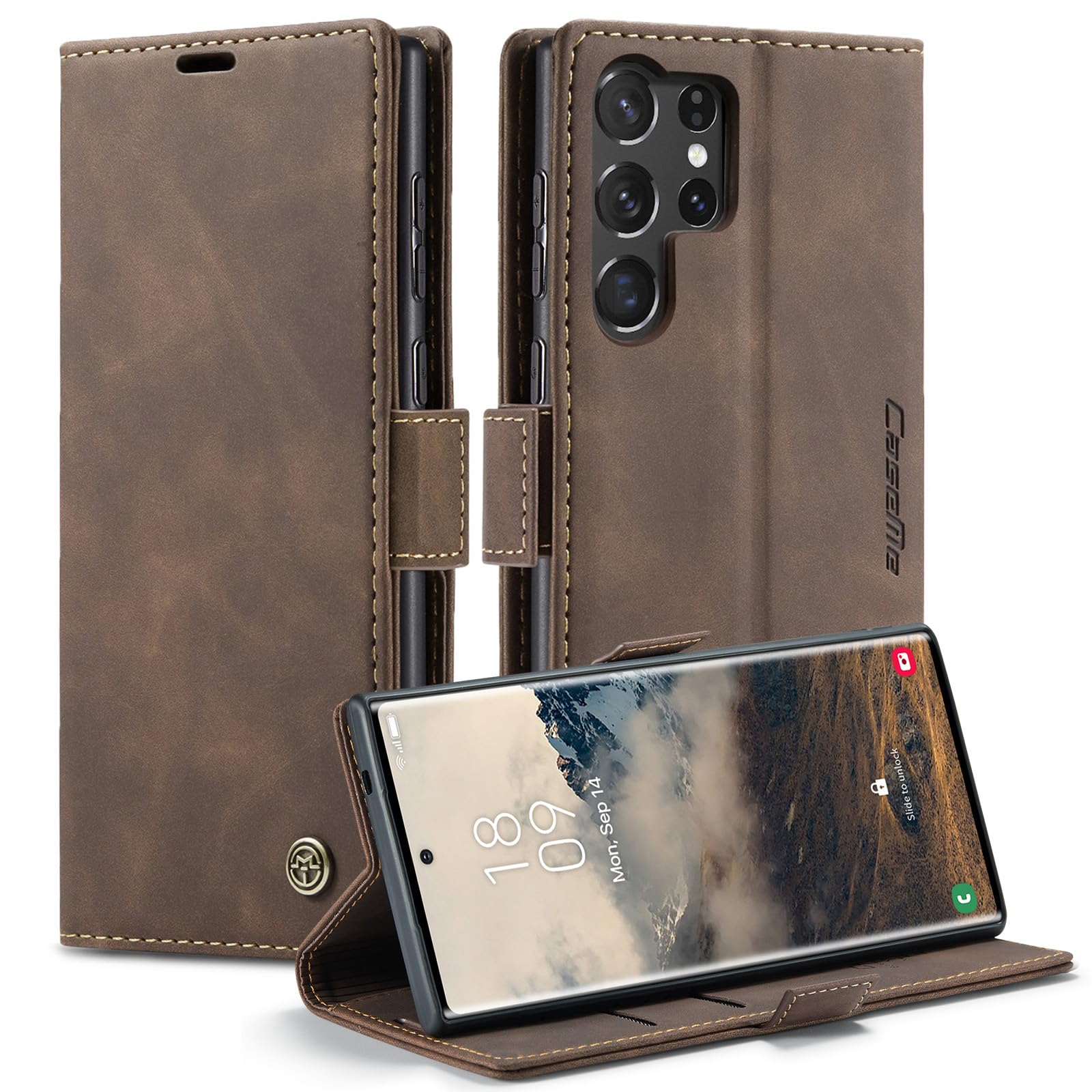 Monweicz Handyhülle für Samsung Galaxy S25 Ultra Hülle Premium Lederhülle Klappbar Flip Case Tasche Magnet Kartenfach Standfunktion Klapphülle Schutzhülle für Samsung Galaxy S25 Ultra - Kaffee