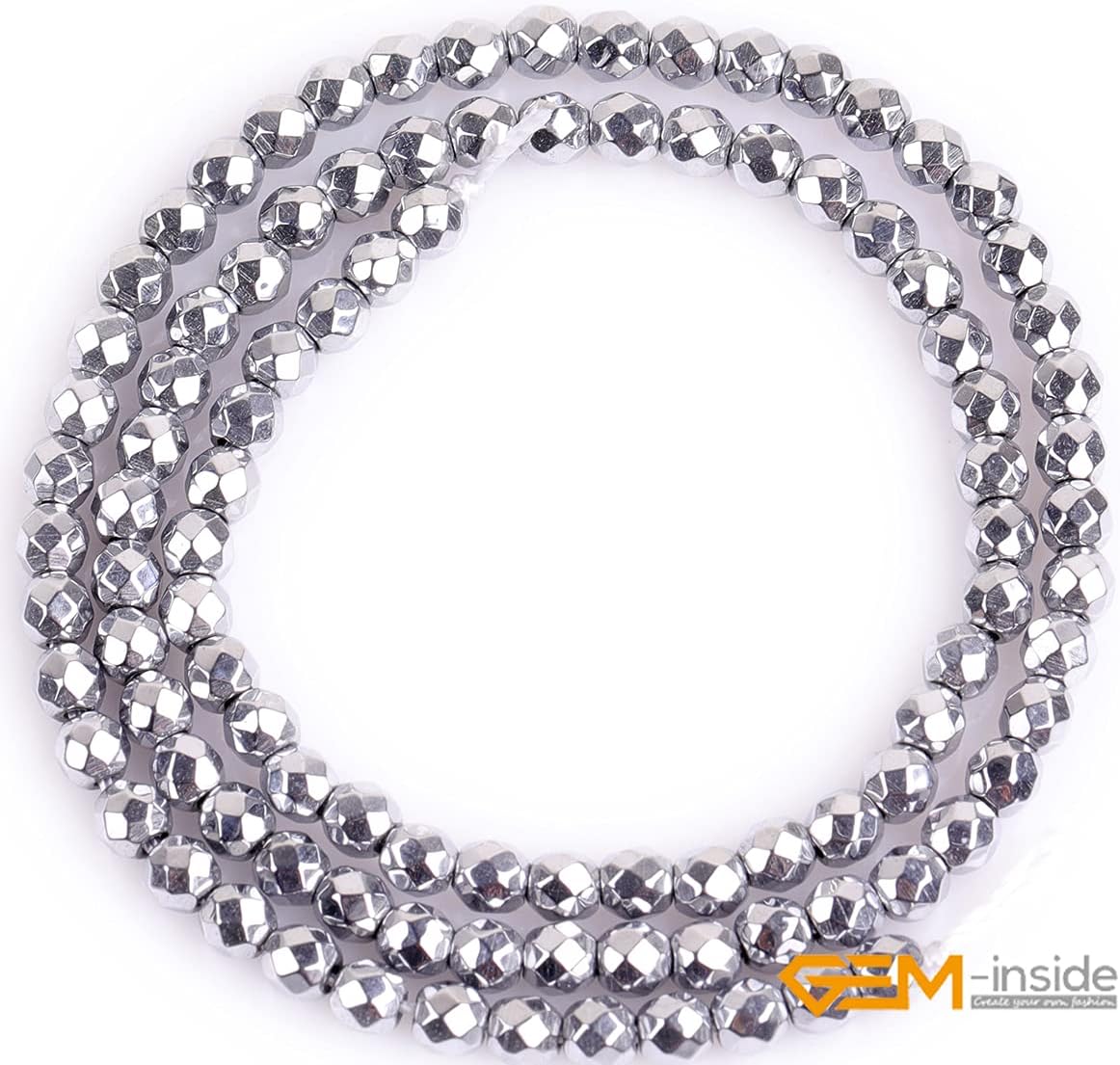 GEM-insid 4mm Hematite Non-Magnetic Facted Round Silver Color Beads Strand 15 Inches for Jewelry Making Bracelets Necklace image 2