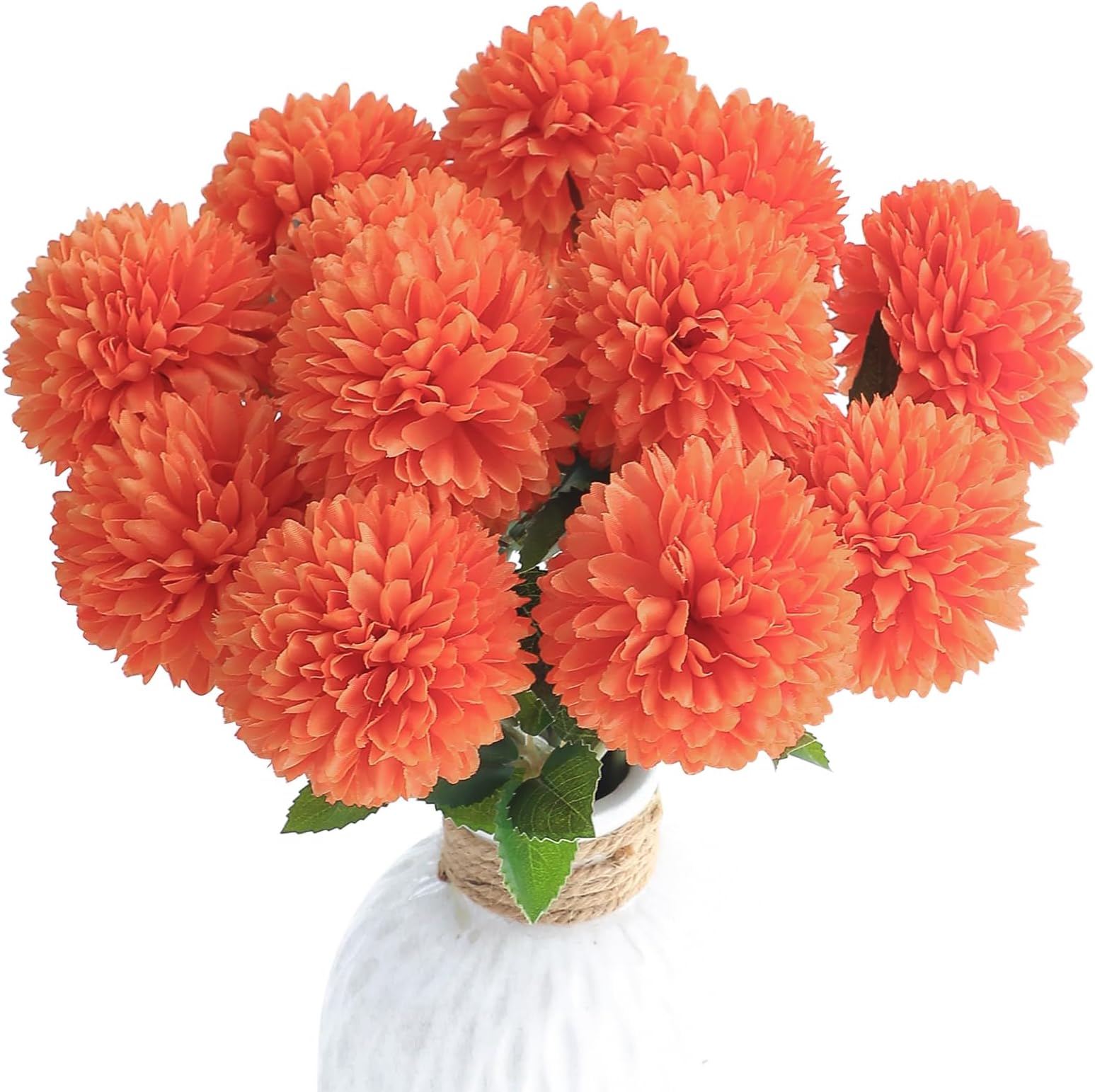 Floroom 12pcs Burnt Orange Faux Silk Mums Artificial Flowers Bulk Fake Chrysanthemums with Stems for DIY Wedding Table Centerpieces Floral Arrangements Vase Fillers Home Decorations