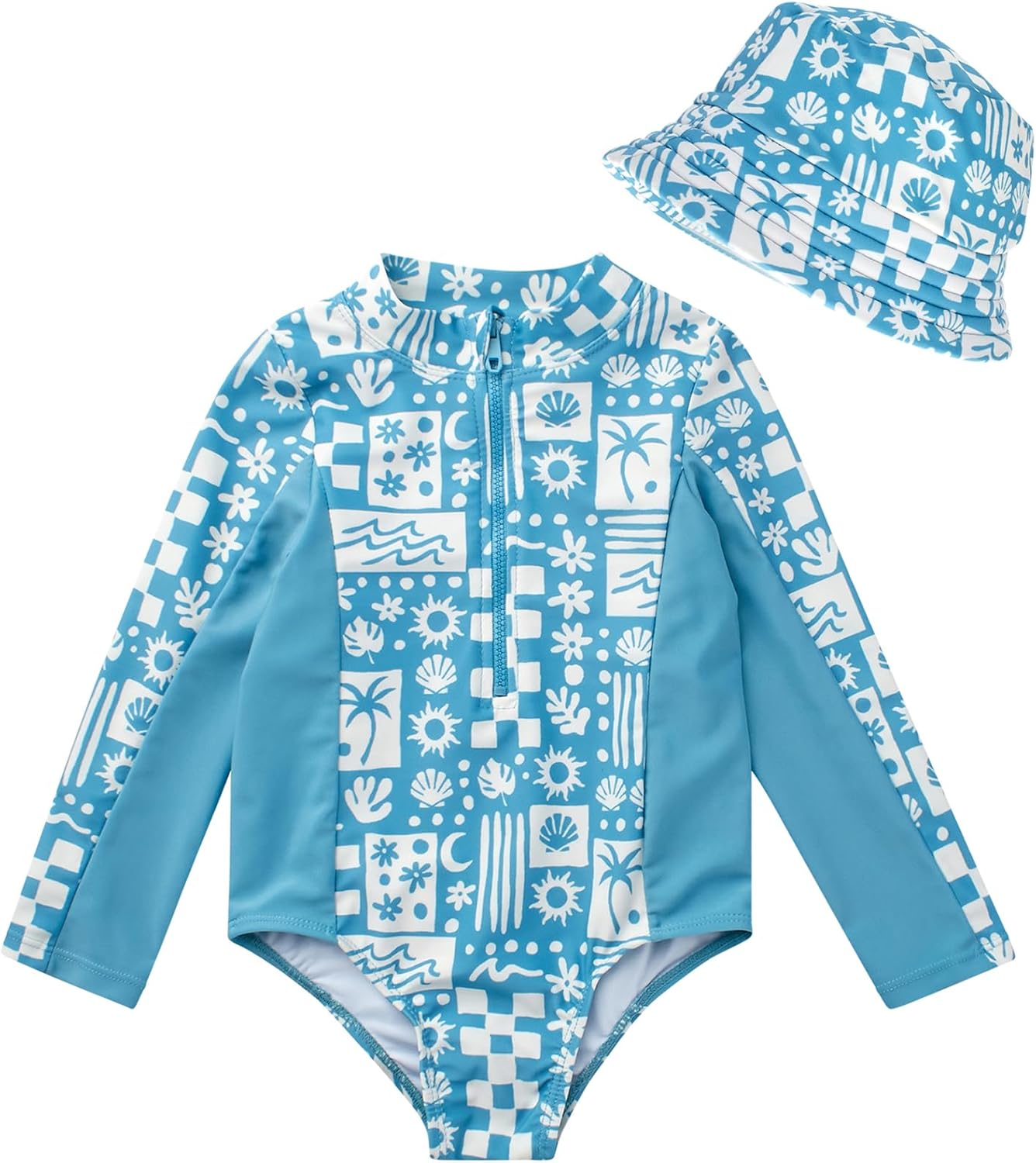 Volcom Baby Infant Toddler Girls Long Sleeve Swimsuit - 2 Piece UPF 50+ One Piece Rashguard Bathing Suit with Hat