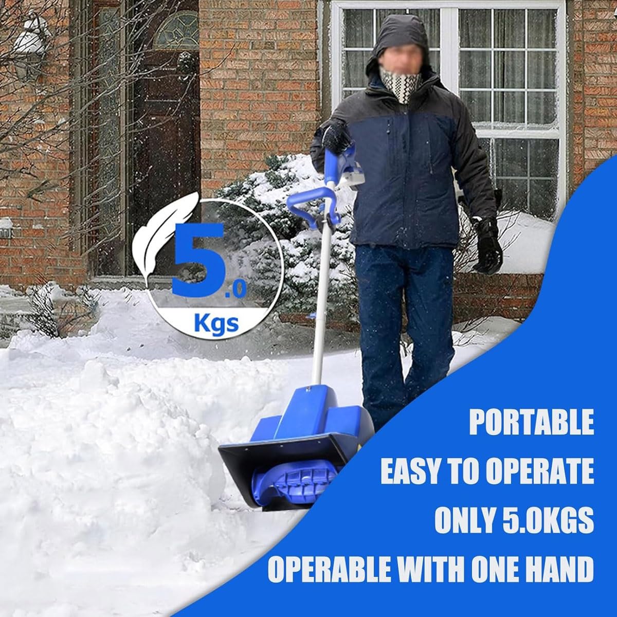 Pala da neve elettrica con batteria e caricatore rapido, pala da neve da 4,0 Ah for vialetto, spazzaneve con guida da terra con motore potente e impugnatura regolabile, 300 libbre/min(1-Battery)