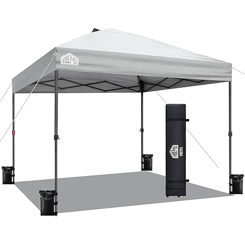 10x10 Pop Up Canopy Party Tent with Roller Bag, Quick 1-Person Setup, 3 Height Settings, Includes 4 Sandbags, 8 Stakes, 4 Guylines, Waterproof, UPF50+ Sun Protection for Beach and Outdoor Use