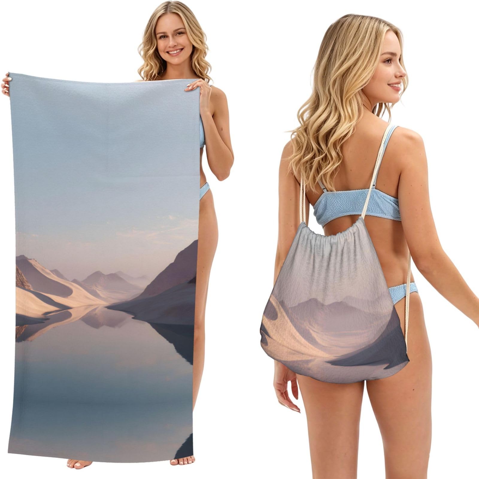 EZDLOWVBA River Sand Dunes Print Beach Towel Backpack 2 In 1 Summer Large Lightweight Beach Towel - Multifunctional Ship Pattern Towel Bag For Storage,Sport