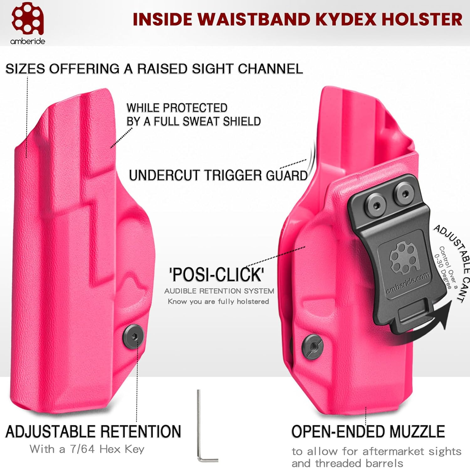 Amberide IWB Kydex Holster for Ruger LCP .380, Concealed Carry, No Optic/No Laser, Adjustable Cant, Posi-Click Retention, Made in USA