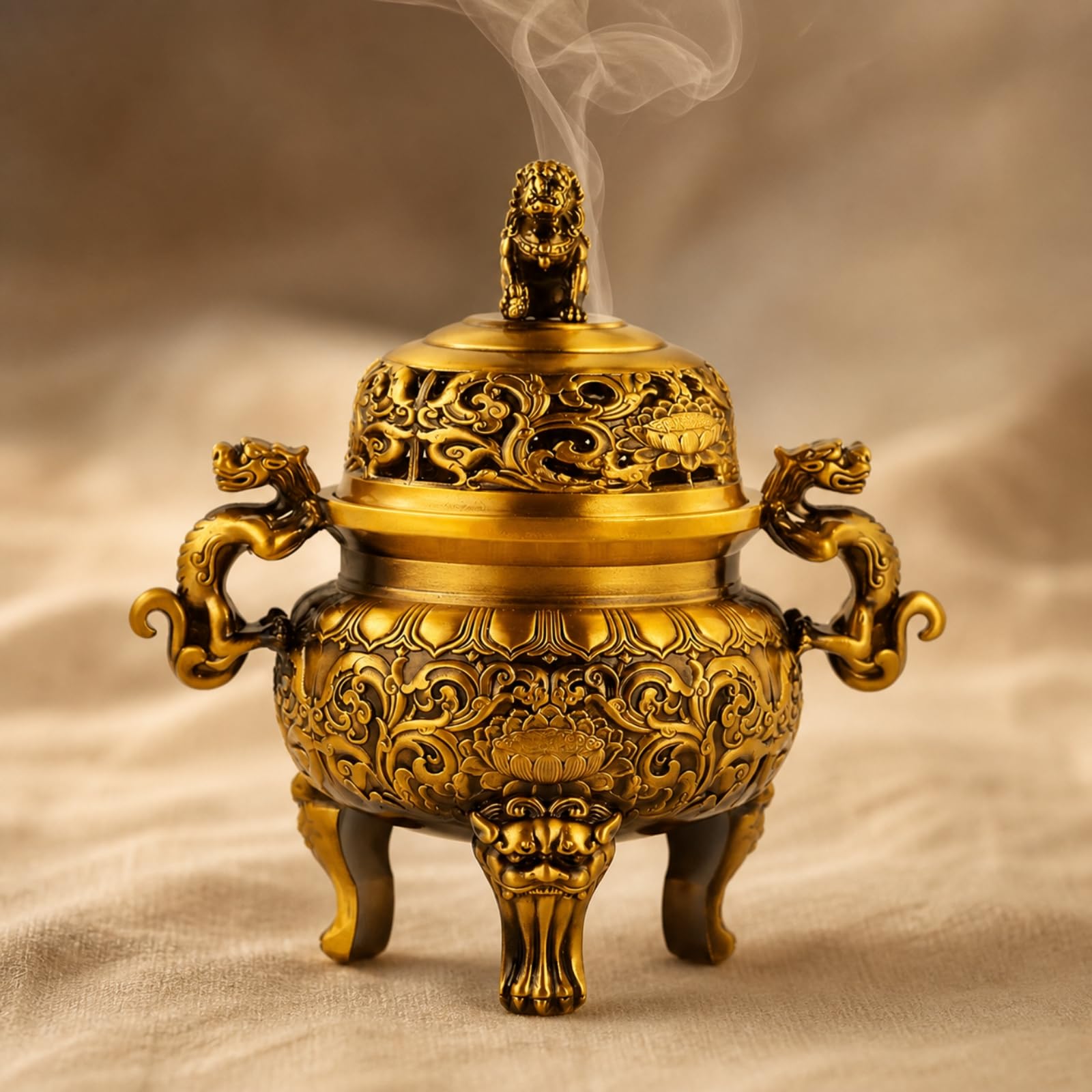 Brûleur D'encens Traditionnel Encensoir | Tripode, Brûle-Encens en Cuivre, Résistant à la Chaleur, pr lon, Entrée, Amateurs Méditation, Marron