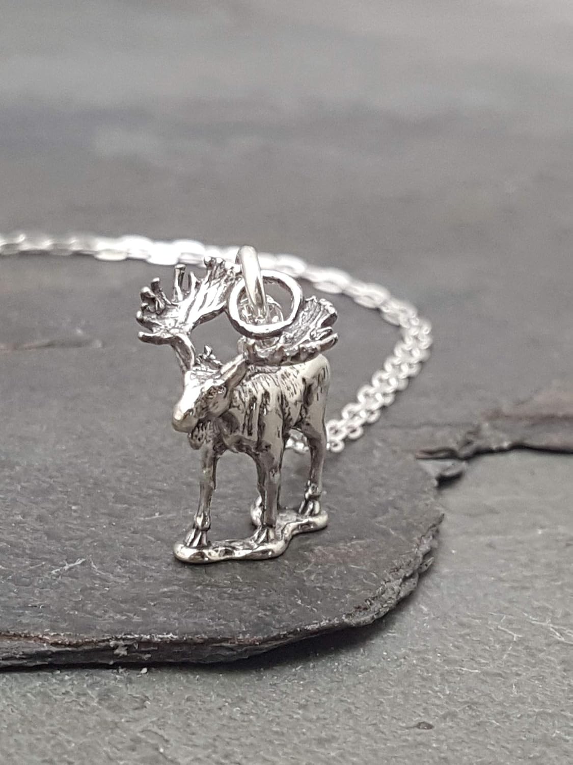 EnCharmed Sterling Silver Bull Moose or Elk 3D Charm Necklace, 18" - Image 4