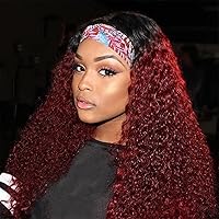 Vista 8 de Peluca de cabello humano ondulado profundo de 24 pulgadas, sin pegamento, sin encaje frontal, color borgoña #99J, peluca de cabello humano rizado