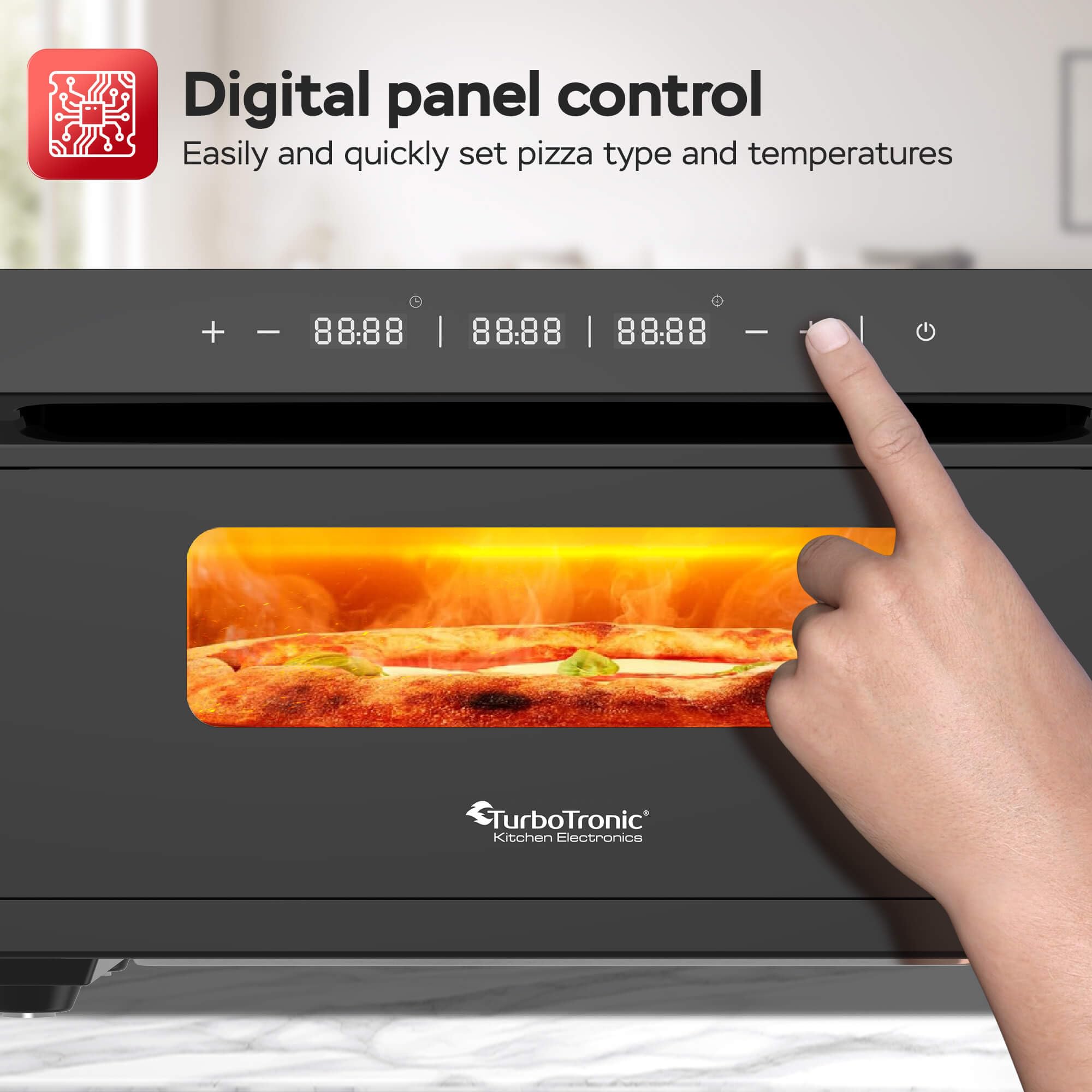 Turbotronic Four à pizza électrique jusqu'à 430 °C pour 31 cm (12") Pizza New York avec pierre à pizza – Utilisation intérieur/extérieur – 2000 W – Idéal pour maison, jardin, table ou cuisine mobile