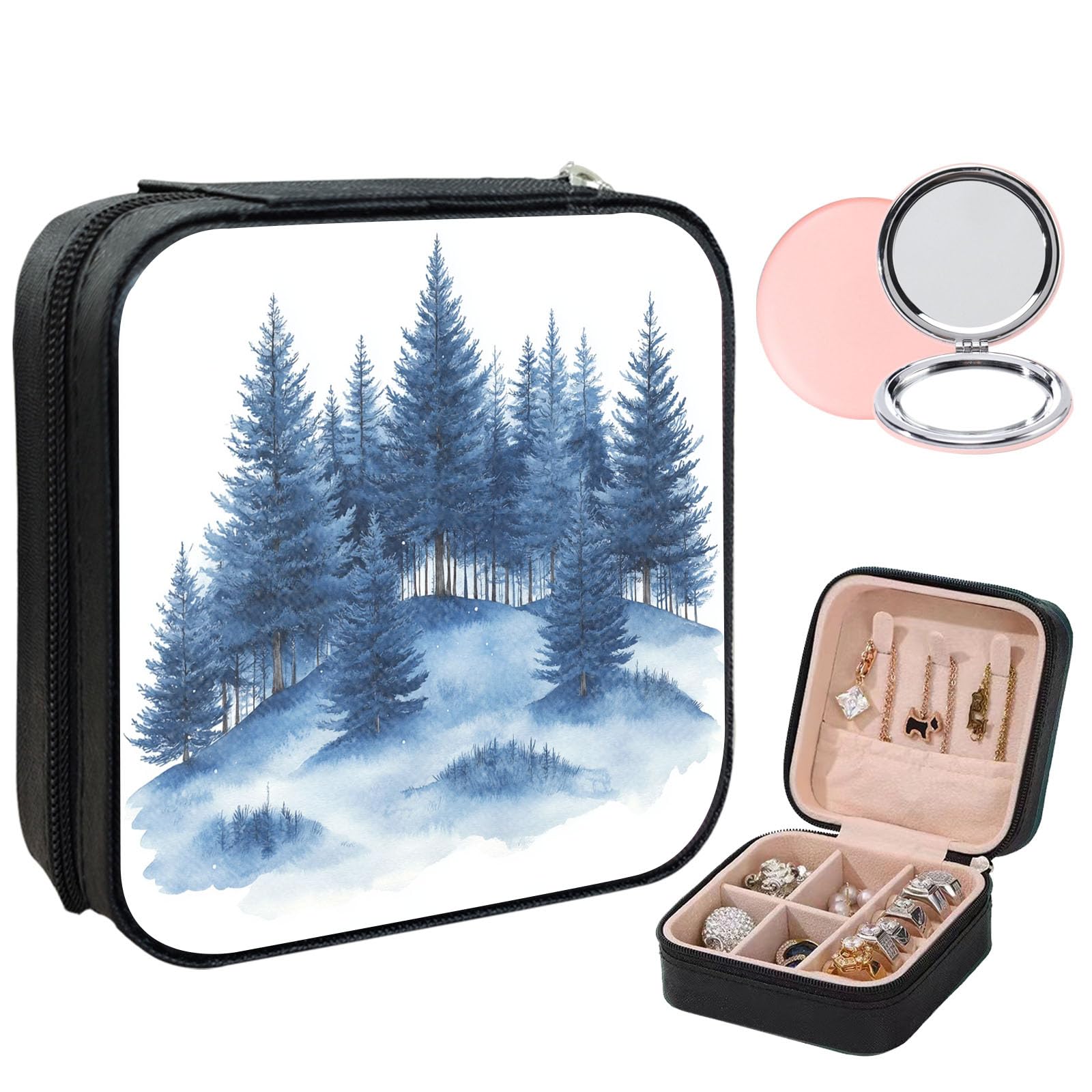 Small Jewelry Box Travel Jewelry Case Portable PU Leather for Girls Women Jewelry Organizer with Mirror Storage Earring