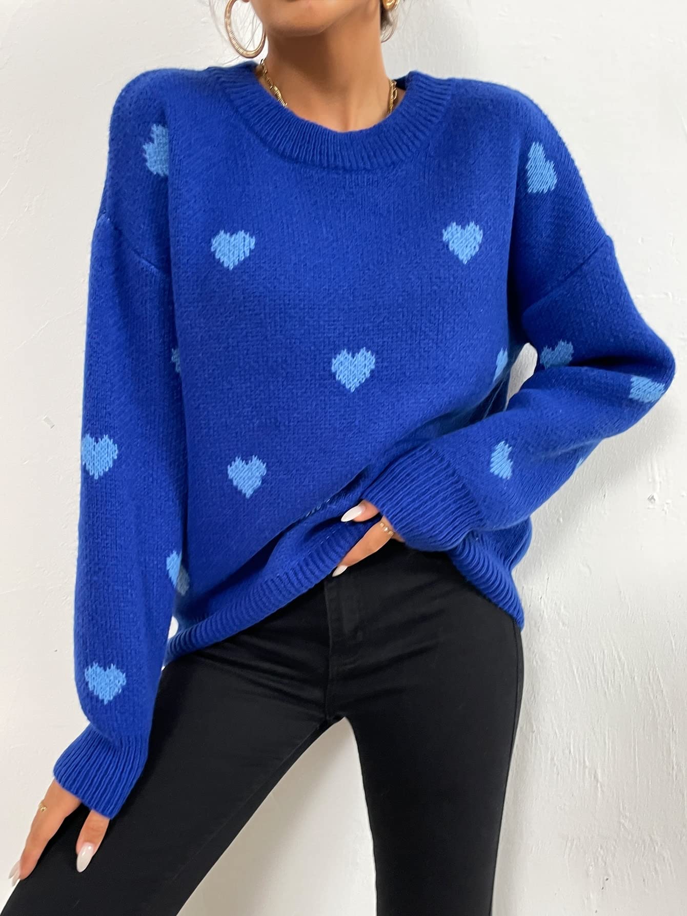 NKNIT heart pattern pullover sweat サイズ0 Amazon.com: Neeno Heart Pattern Drop Shoulder Sweater (Color