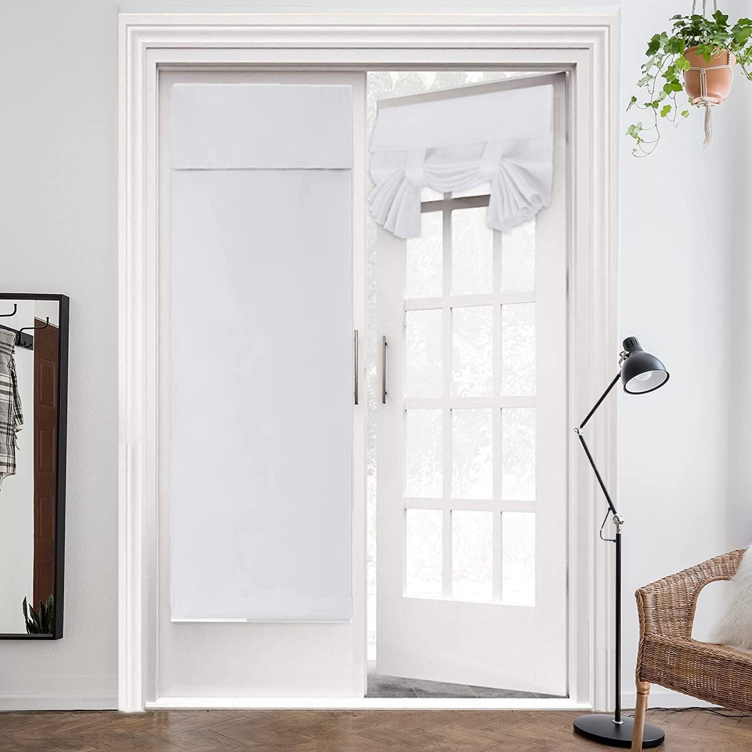 ZHhan French Door Curtains Privacy Blackout Shade for Glass Door Home Office, Sidelight Curtain Tie up Shade, Easy Installed 40"x38", Greyish White, 1 Panel — image 1