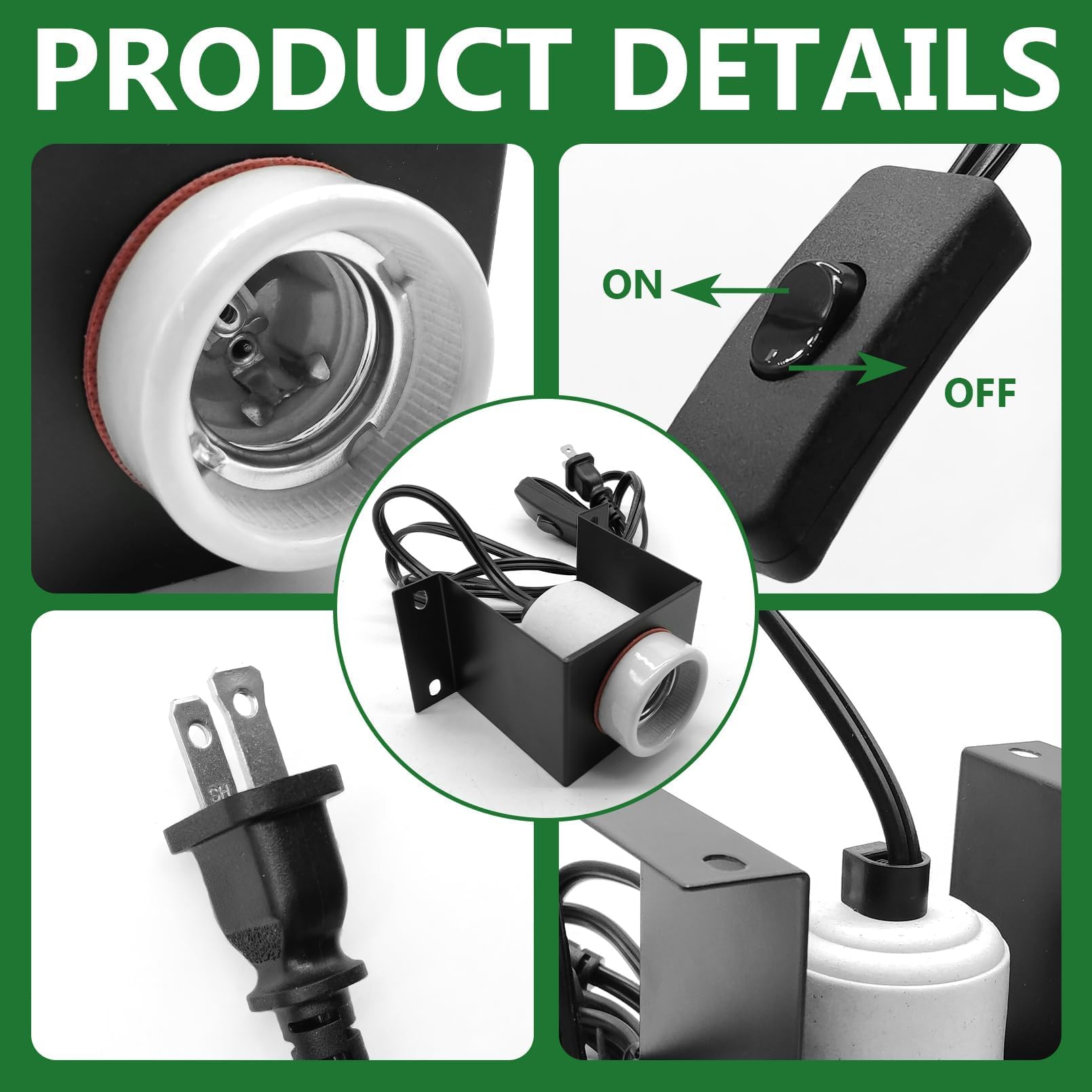 2PCS Reptile Light Fixture,Reptile Terrarium Heat Lamps Holder Bracket with Thermometer,Gecko Ceramic Heating Light Socket,Width-Increased Bearded Dragon Lamp Fixture for Lizard,Turtle,Snake - image 2