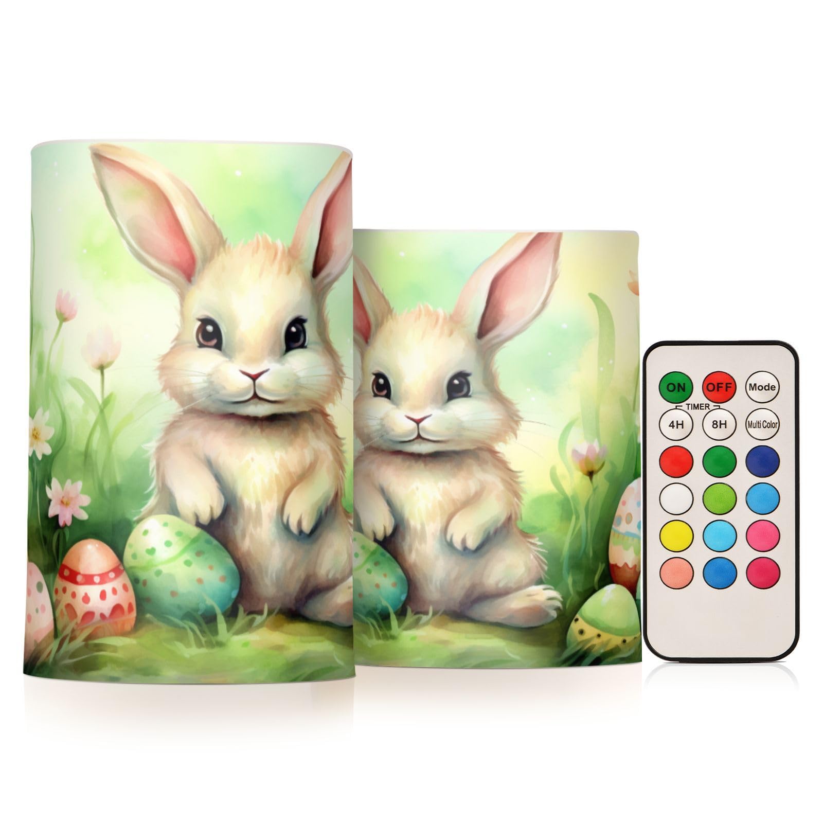 Mnsruu Flickering Flameless Candles Bunny Eggs Easter LED Candles with Remote Timer Set of 2 Battery Operated Candle Home Decoration