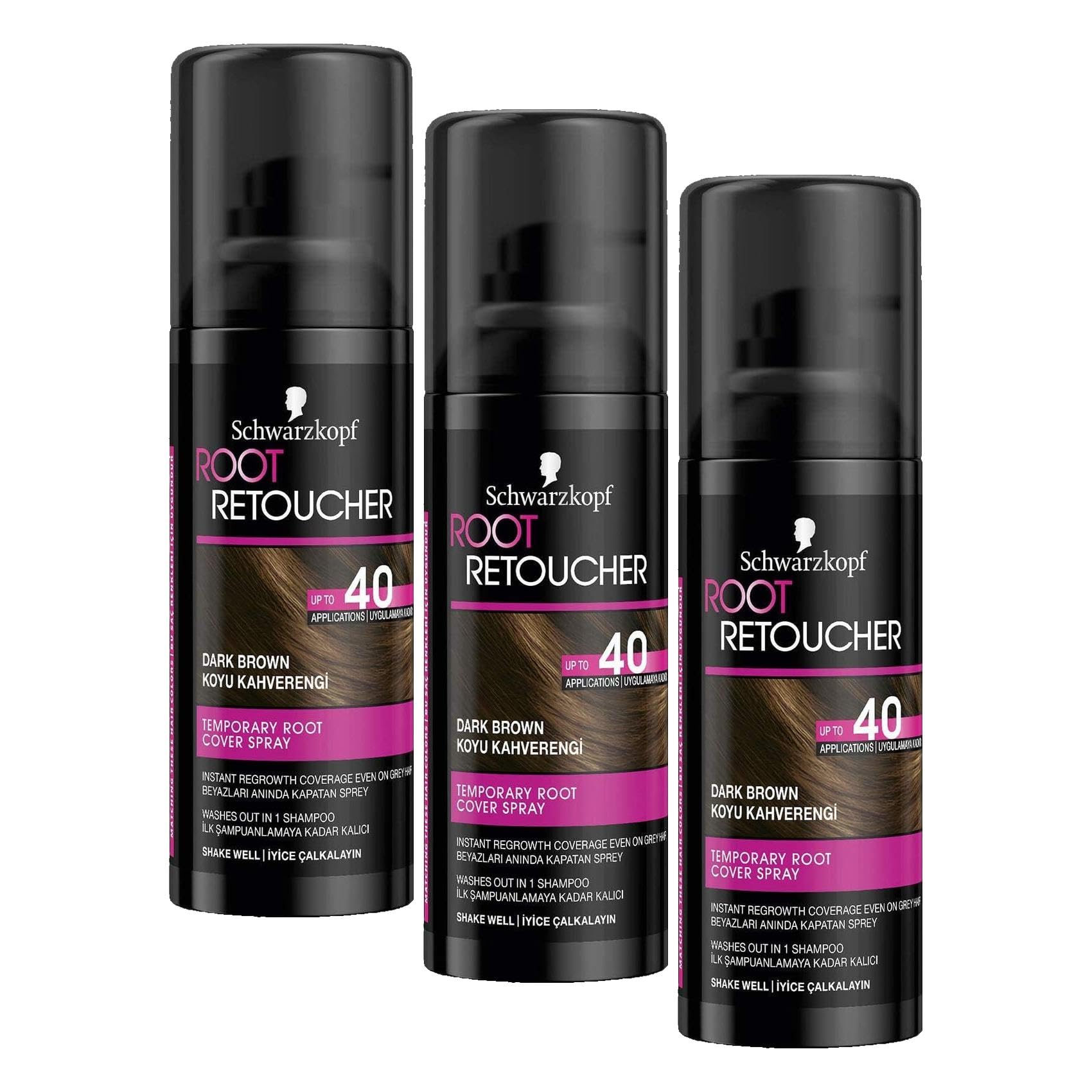 Schwarzkopf Root Retoucher Beyazları Anında Kapatan Sprey Boya Koyu Kahverengi 120 ml (3 paketi)