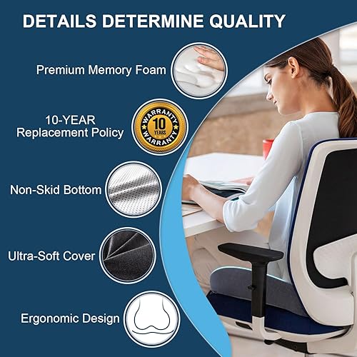 Miniatura 4 de Cojín de asiento para aliviar la presión para estar sentado durante mucho tiempo, para el hogar y la oficina, cojín de espuma viscoelástica extra