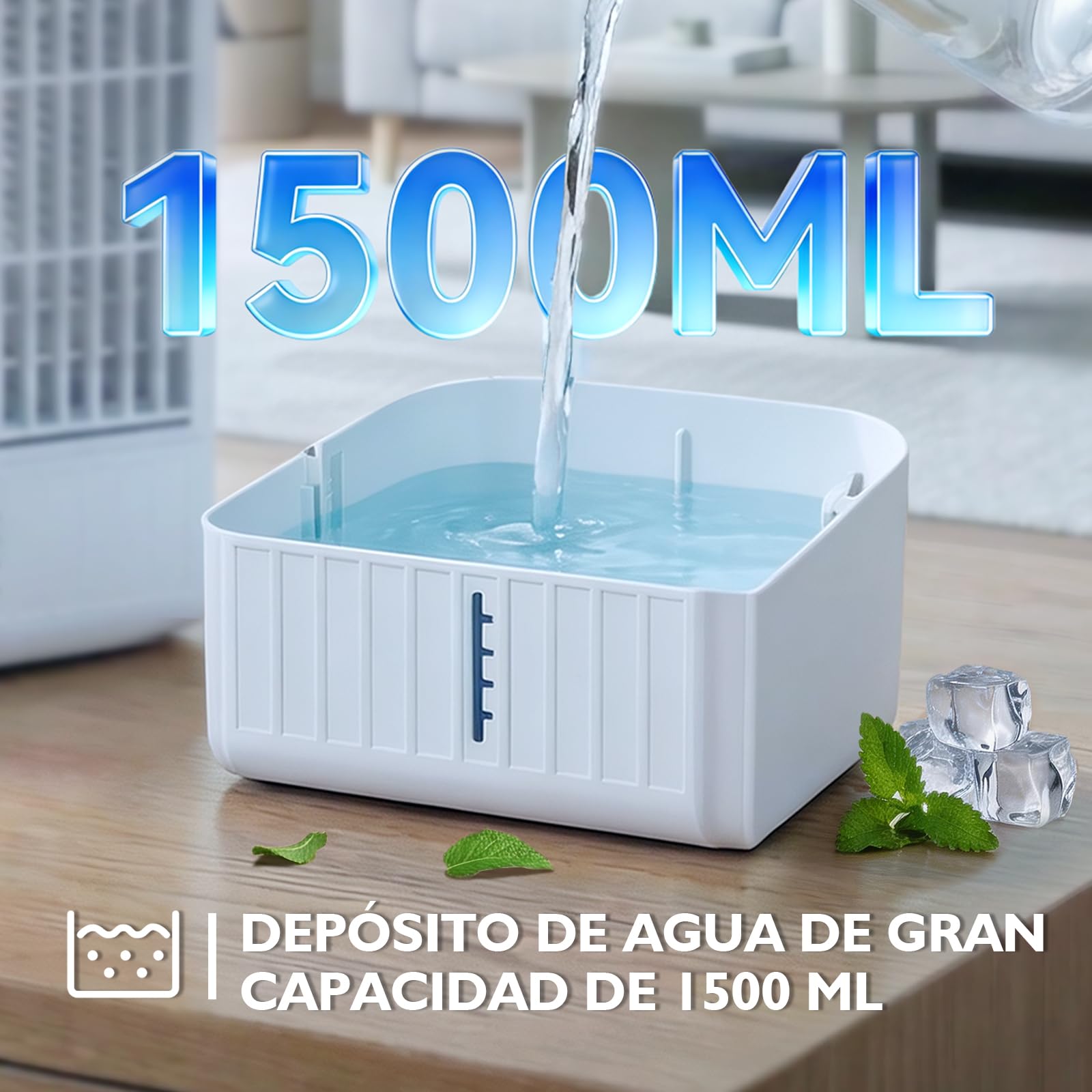 JONRRYIN Aire Acondicionado Portátil Mini, Enfriador de Aire USB 4 en 1 con Tanque 1500ml, 4 Velocidades, 2 Modos de Nebulización, Temporizador, Luz RGB, Climatizador Pequeño para Dormitorio Oficina