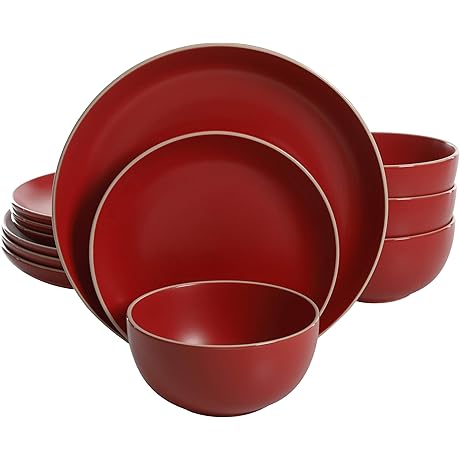 Gibson Home Rockaway 12-Piece Red Matte Clearance Dinnerware Set for 8