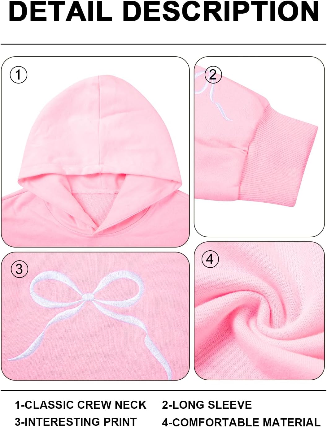 MAXIMGR Oversized Bow Hoodie Cute Clean Girl Embroidered Sweatshirts Coquette Preppy Sweater Y2k Pullover Top Teen Girls - Image 6