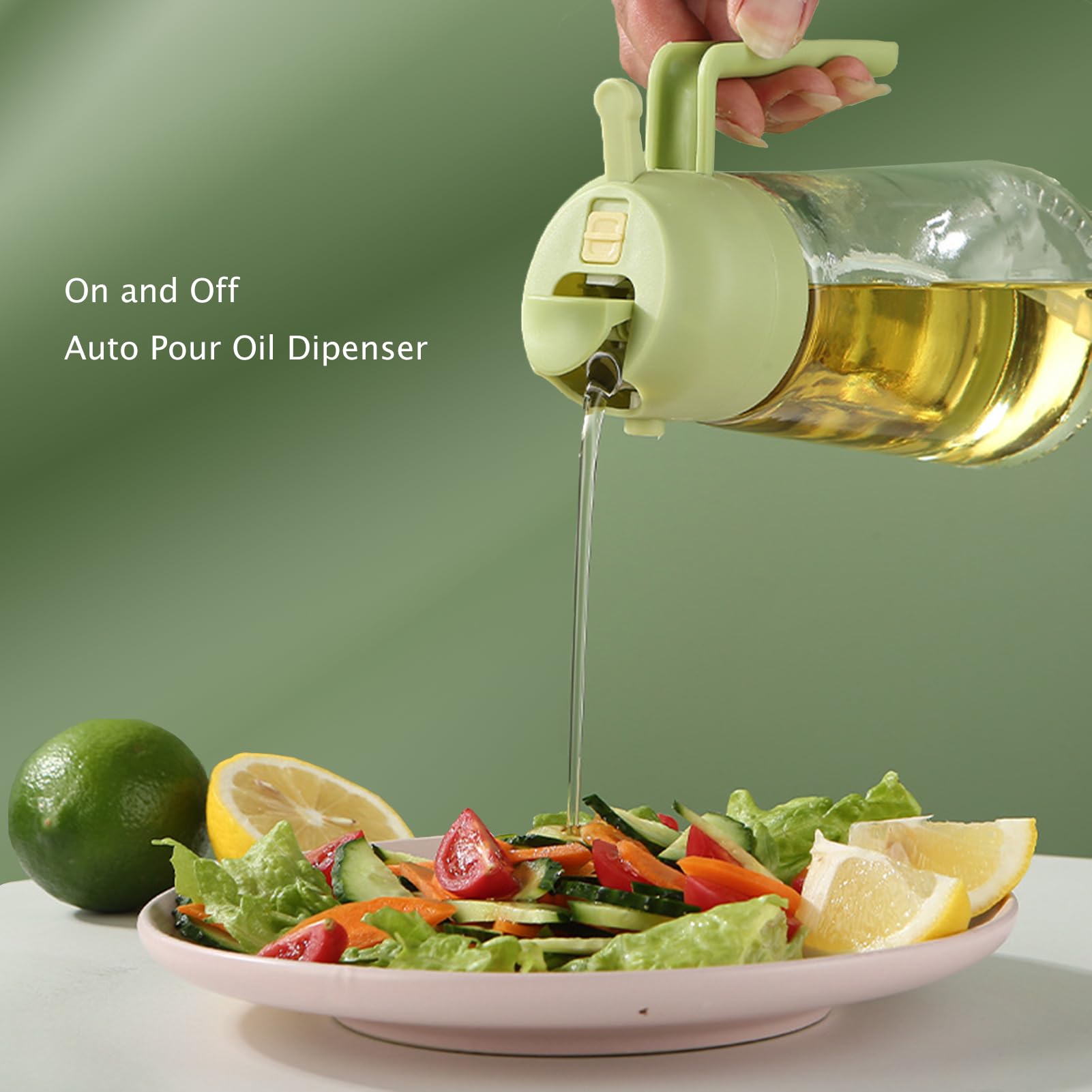 Doolitt Oil Dispenser Bottle for Kitchen,2 in 1 Oil Dispenser and Sprayer,470ml/16oz Glass Oil Contianer for Cooking,Kitchen,Air Fry, BBQ,Salad,Baking (Green) 3