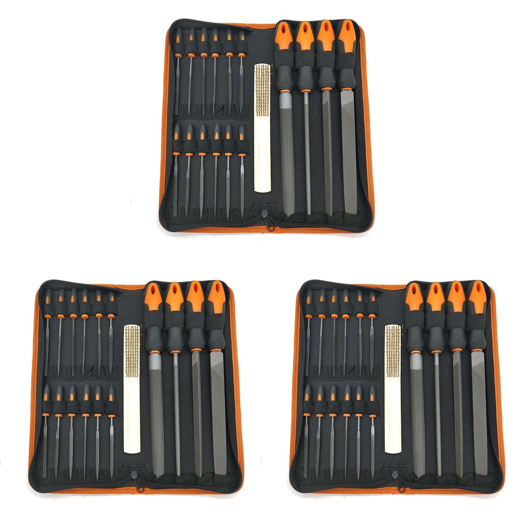 Jnchdghwa Orange 51Pcs Alloy Steel File Set With Carry Case, Triple-Cornered/Half-Round/Round Large File And 36Pcs Needle Files