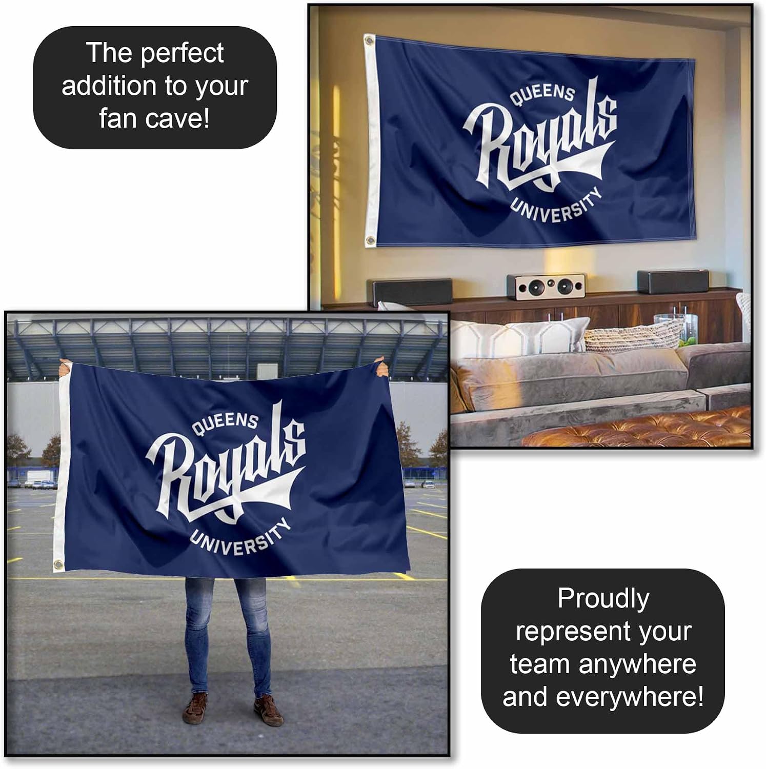 College Flags & Banners Co. Queens University Royals Wordmark 3x5 Grommet Flag