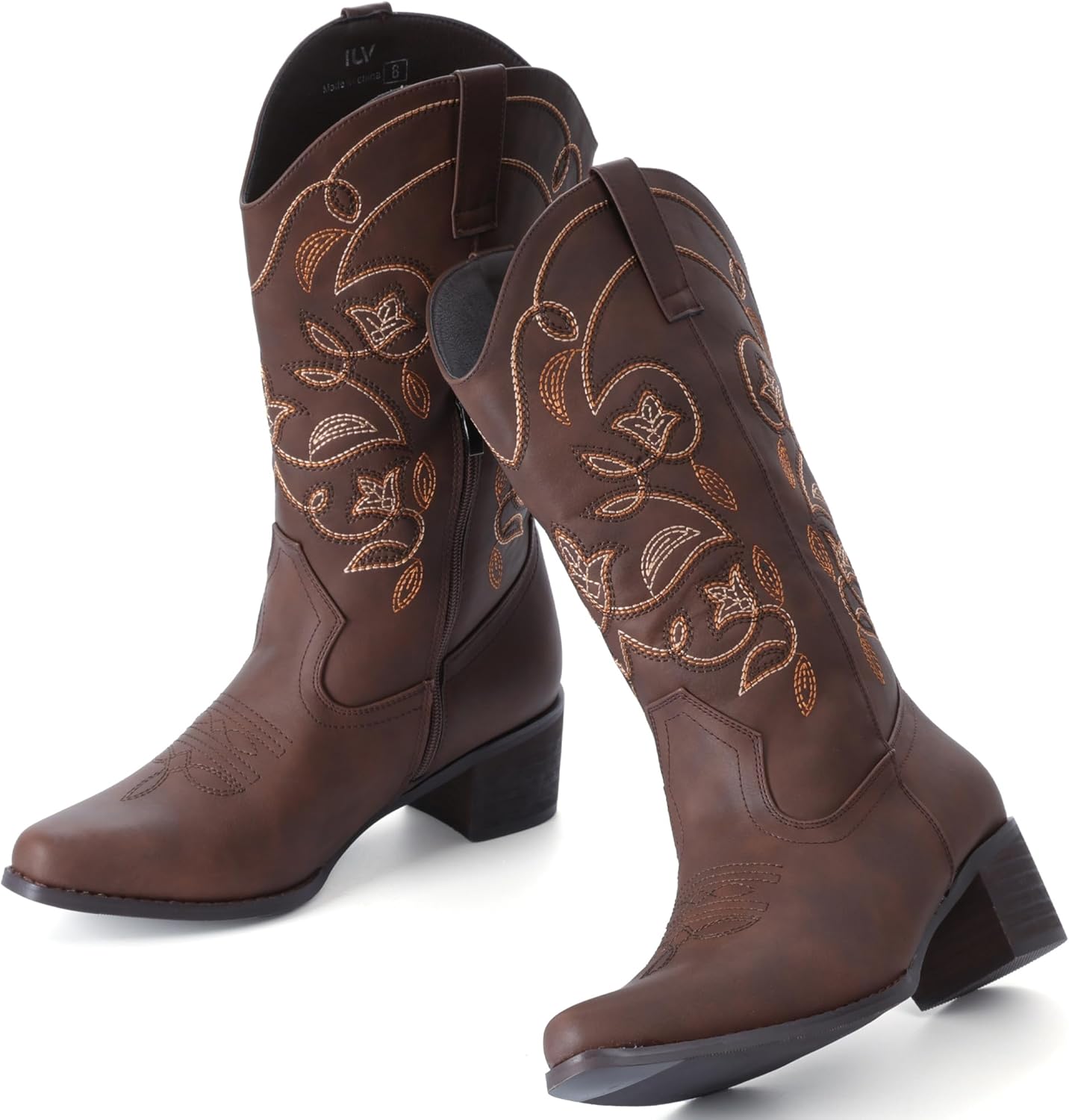 IXU Cowboy Boots For Women Wide Calf Pointy Toe Cowgirl Mid Calf... - Picture 43 of 55