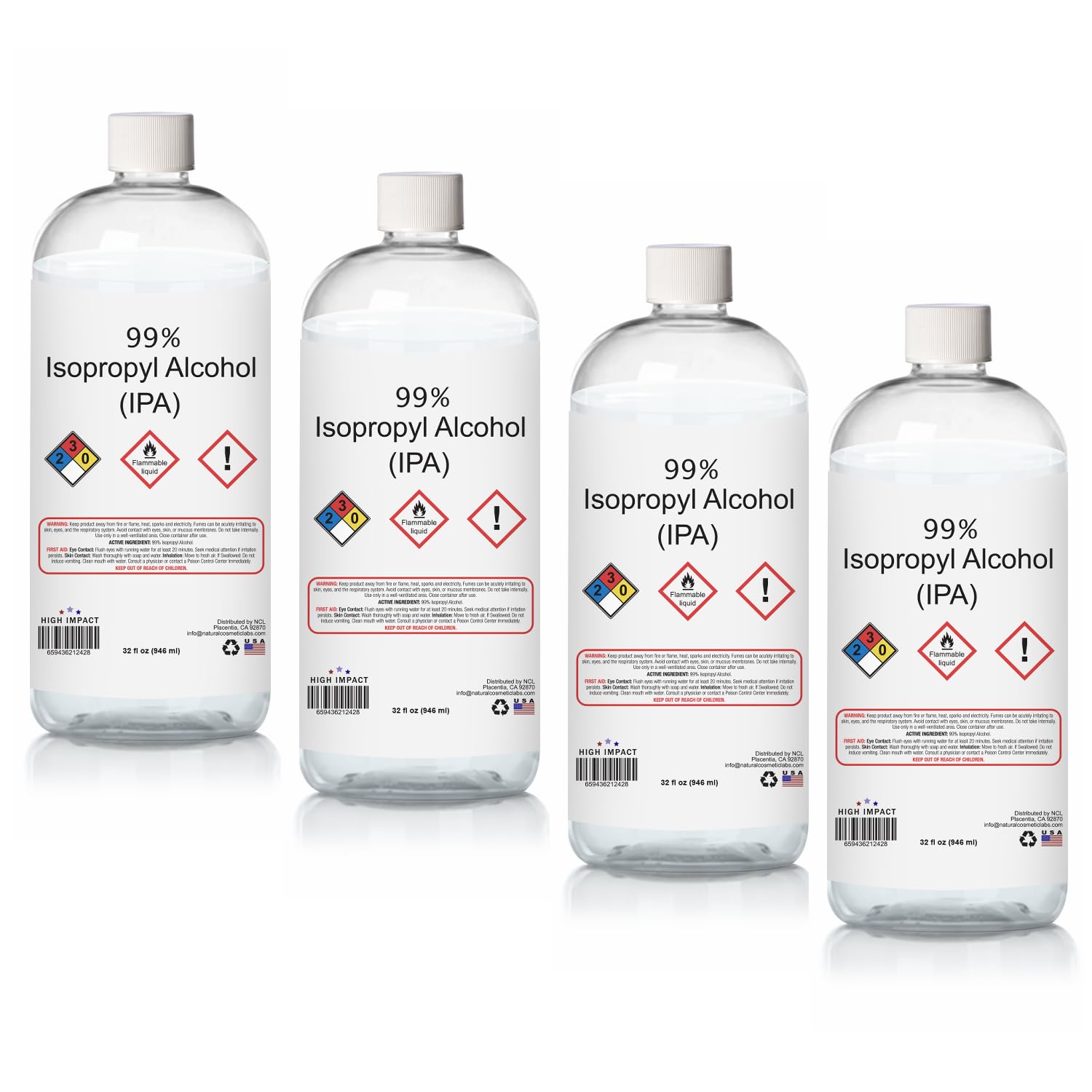 High Impact 99% Isopropyl Alcohol (IPA) 32oz - Made in The USA - Pack of 4