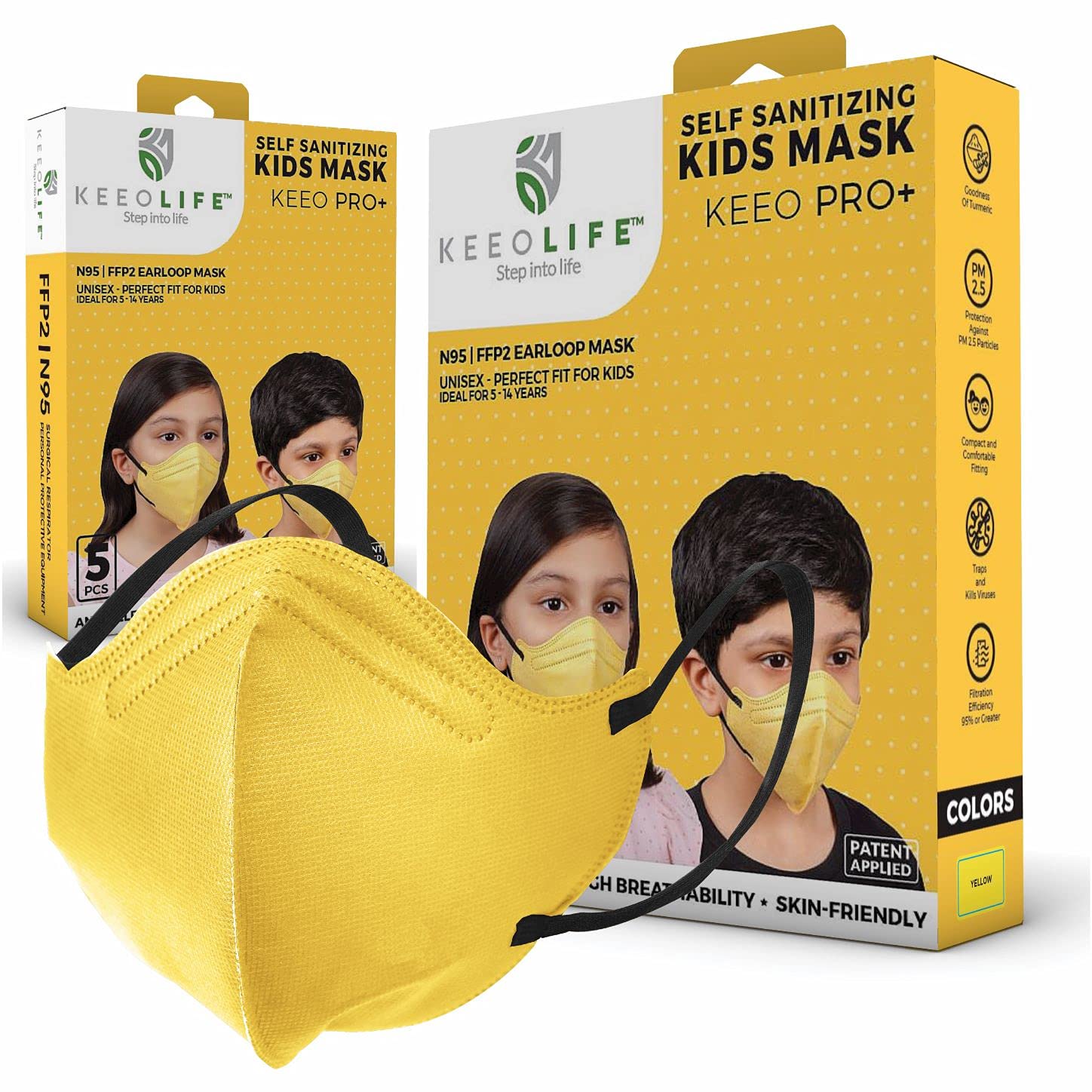 KEEO PRO+ KIDS N95 FFP2 Respirator Face Mask Ear loop (Pack of 5)