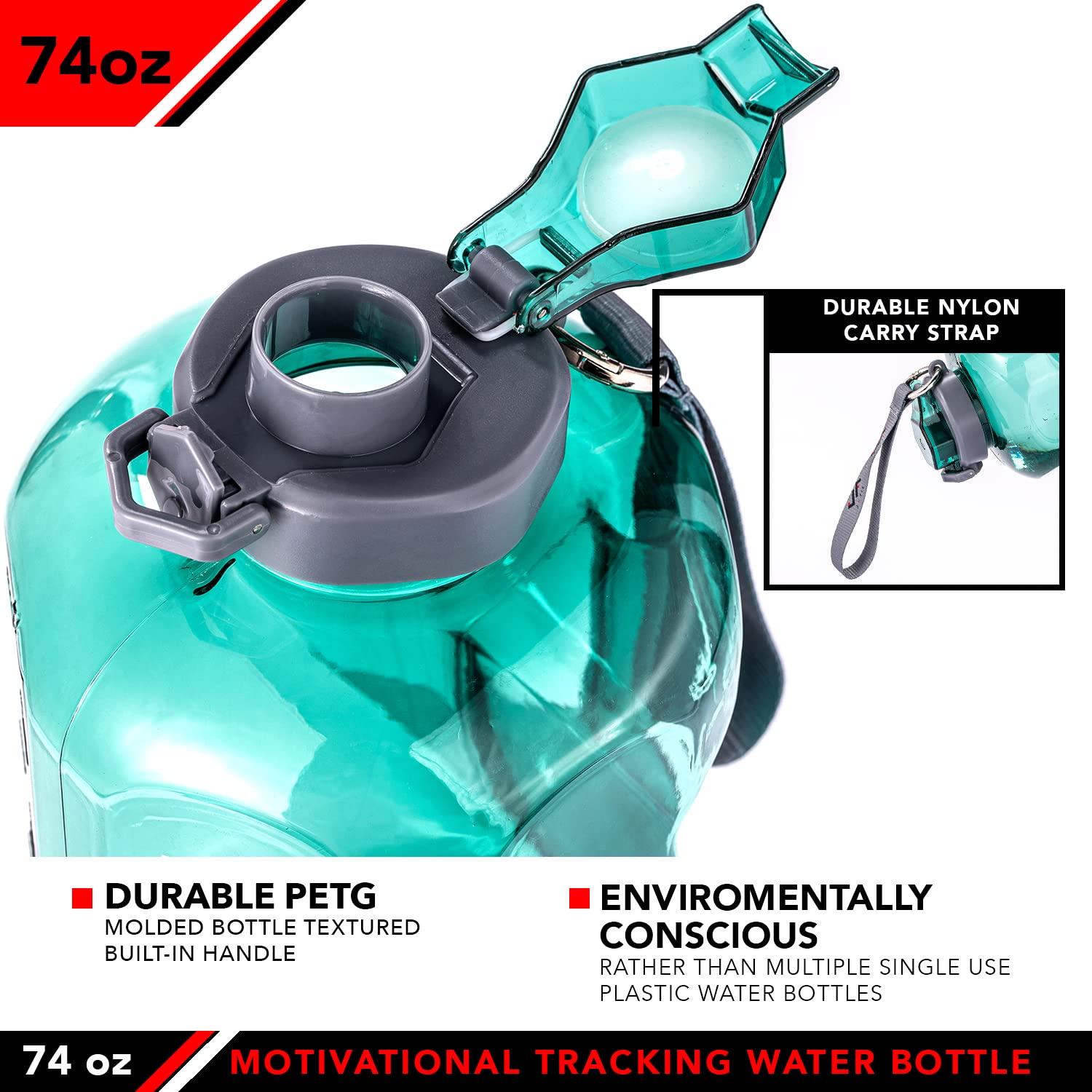 JFIT Kunststoff-Wasserflasche, 2,0 l, Grün