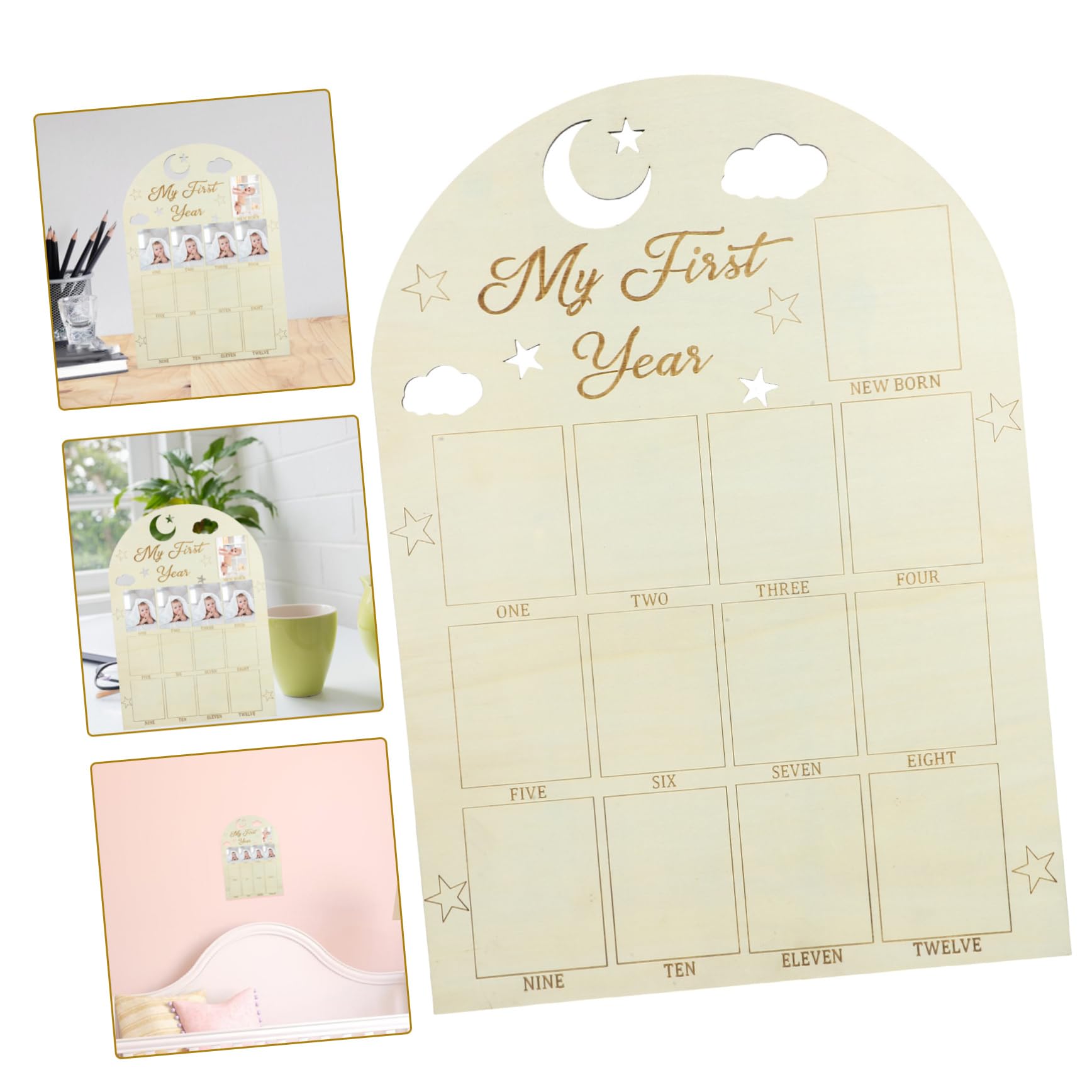 Levemolo Wooden Baby Picture Frame Baby First Year Photo Display 12 Months Milestone Photo Board Frame