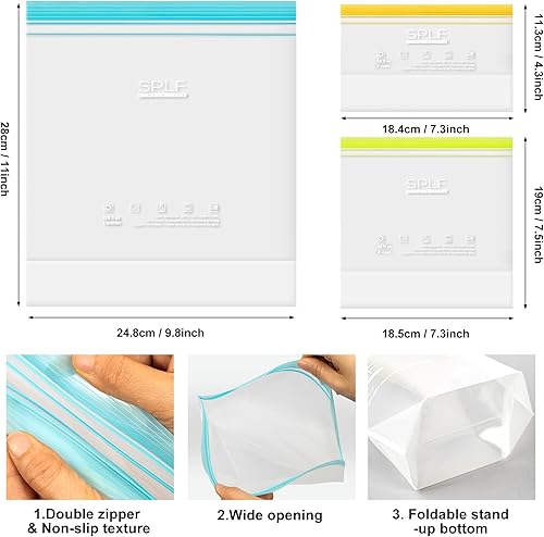SPLF 24 Pack Reusable Food Storage Bags Dishwasher Microwave Safe, BPA Free Reusable Freezer Bags, Silicone Free Containers for Meal Prep, Fridge Kitchen Organization - 8 Gallon 8 Sandwich 8 Snack(8 Pack-8 Gallon)