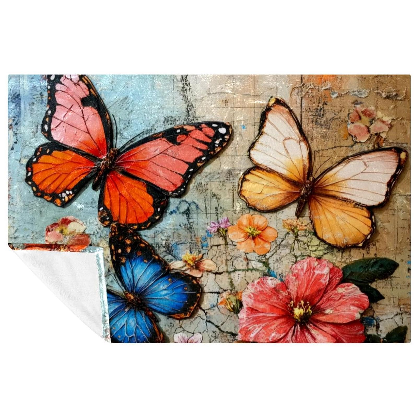 Couverture papillon vintage 150x100 cm douce pour lit et canapé
