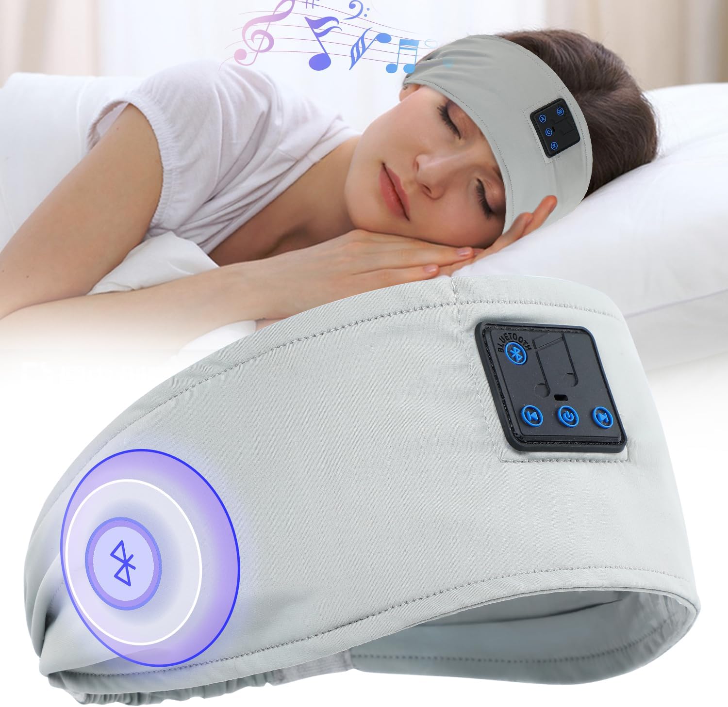 5-in-1 Sleep Headphones Bluetooth 5.4,Sports Wireless Bluetooth Headband,with Thin HD Stereo Speaker, Soft Music Headband Earphones for Men Women Teens Sleeping Workout Yoga & Travel , Washable