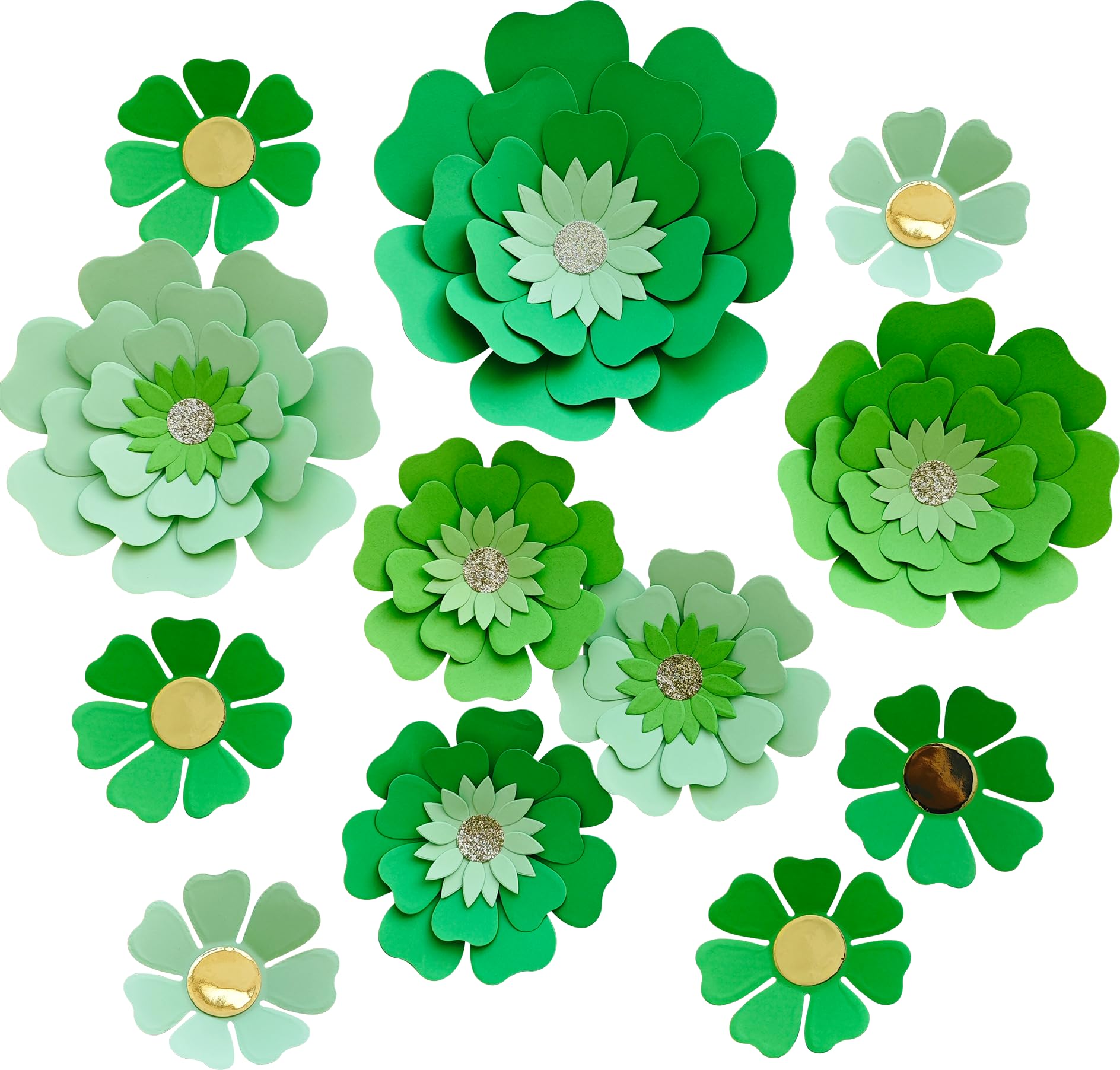 Mybbshower Green Paper Flowers Decorations for Wall Green Wedding Birthday Spring Party Decoration Backdrop Nursery Room Home Decor (10 inch-6 inch) Pack of 12
